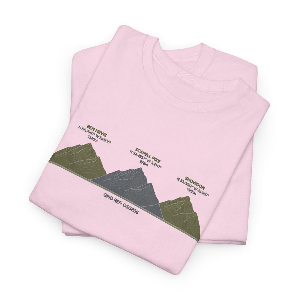 Three Peaks Challenge Graphic T-Shirt — Retro UK Mountain Hiking Tee