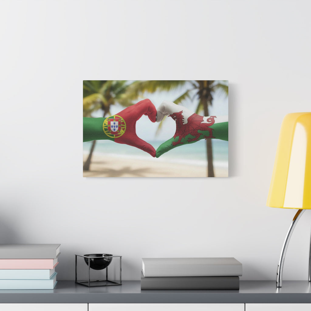 Portugal & Wales Flag Heart Canvas — Stretched Matte Wall Art
