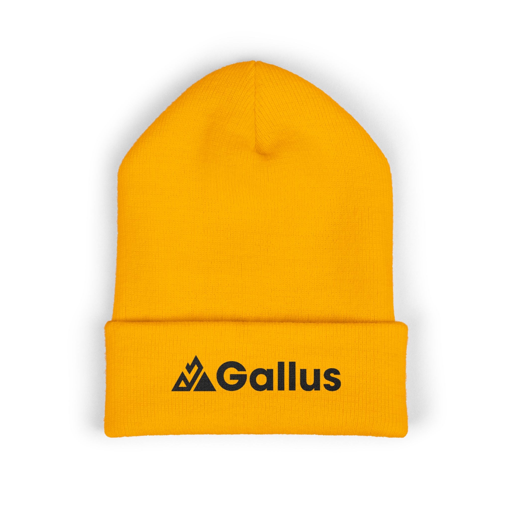 Embroidered 'GALLUS' Cuffed Beanie — Warm Yellow Knit Hat