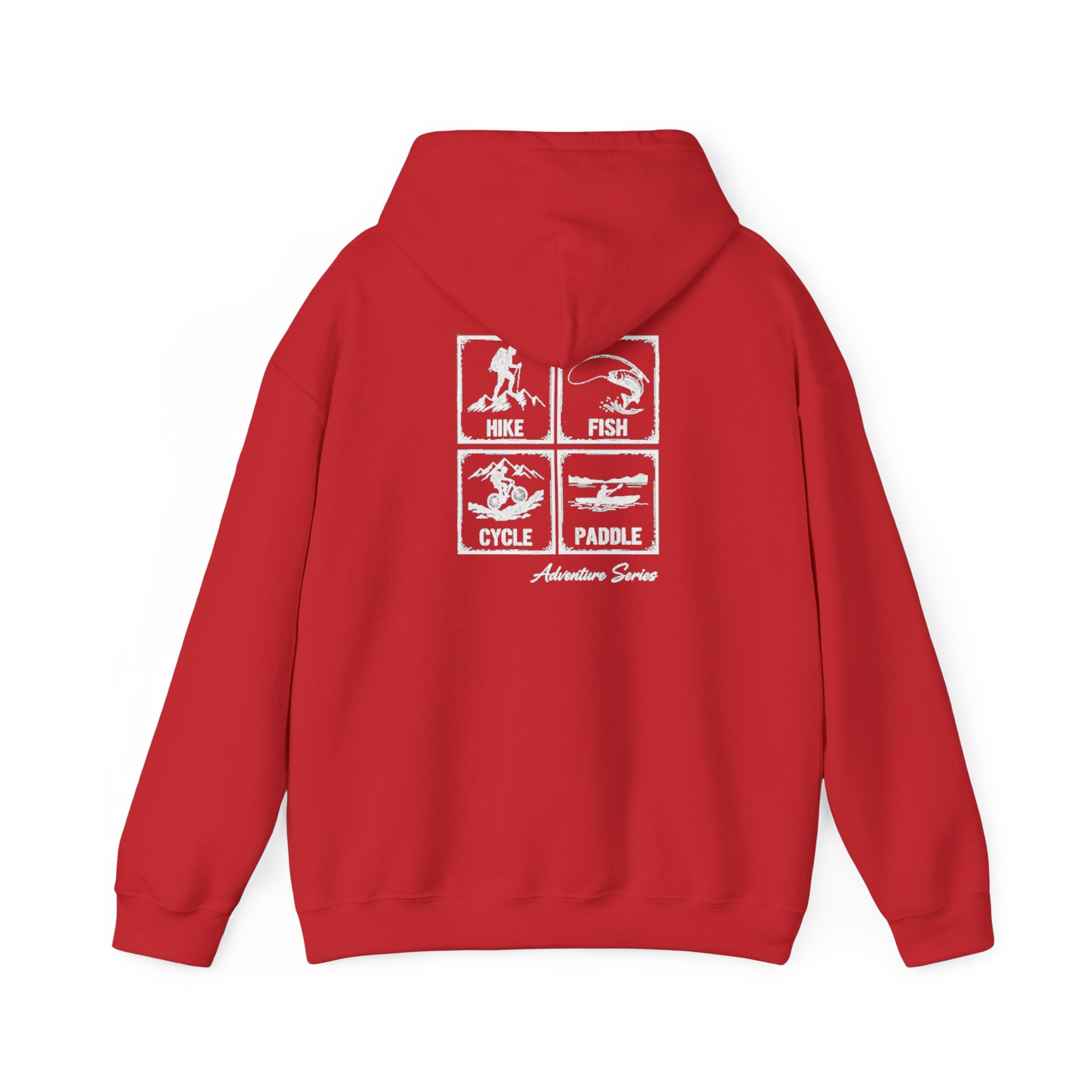 Exploring Hoodie — Adventure Sports Hike, Fish, Cycle, Paddle Graphic Hooded Sweatshirt