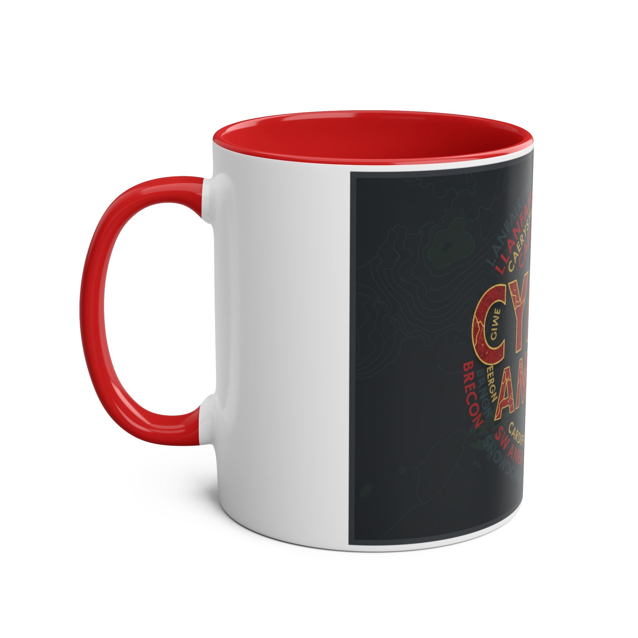Cymru Am Byth Two-Tone 11oz Coffee Mug — Welsh Pride Map & Place Names