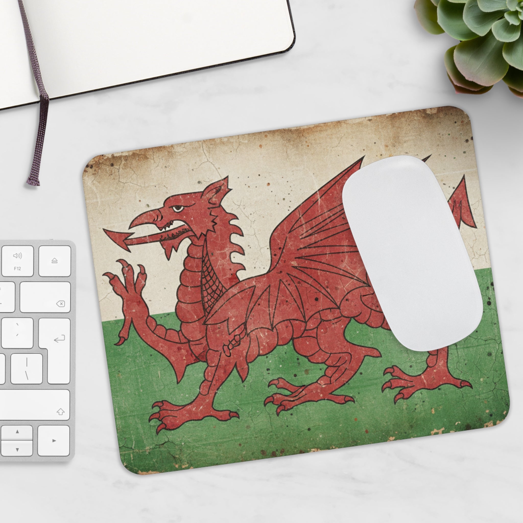 Welsh Flag Mouse Pad — Vintage Red Dragon Desk Mat