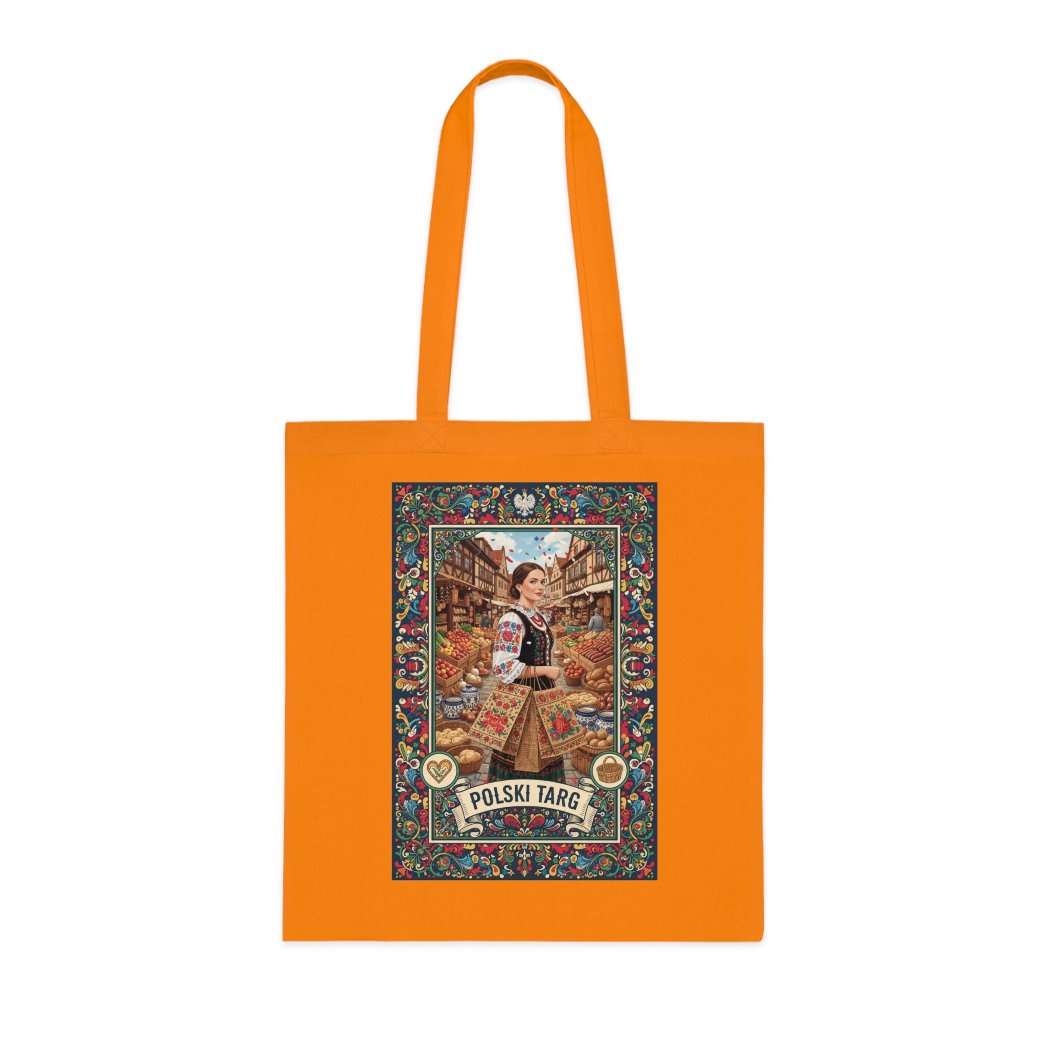 Polski Targ Cotton Tote — Vintage Polish Market Illustration Grocery Bag