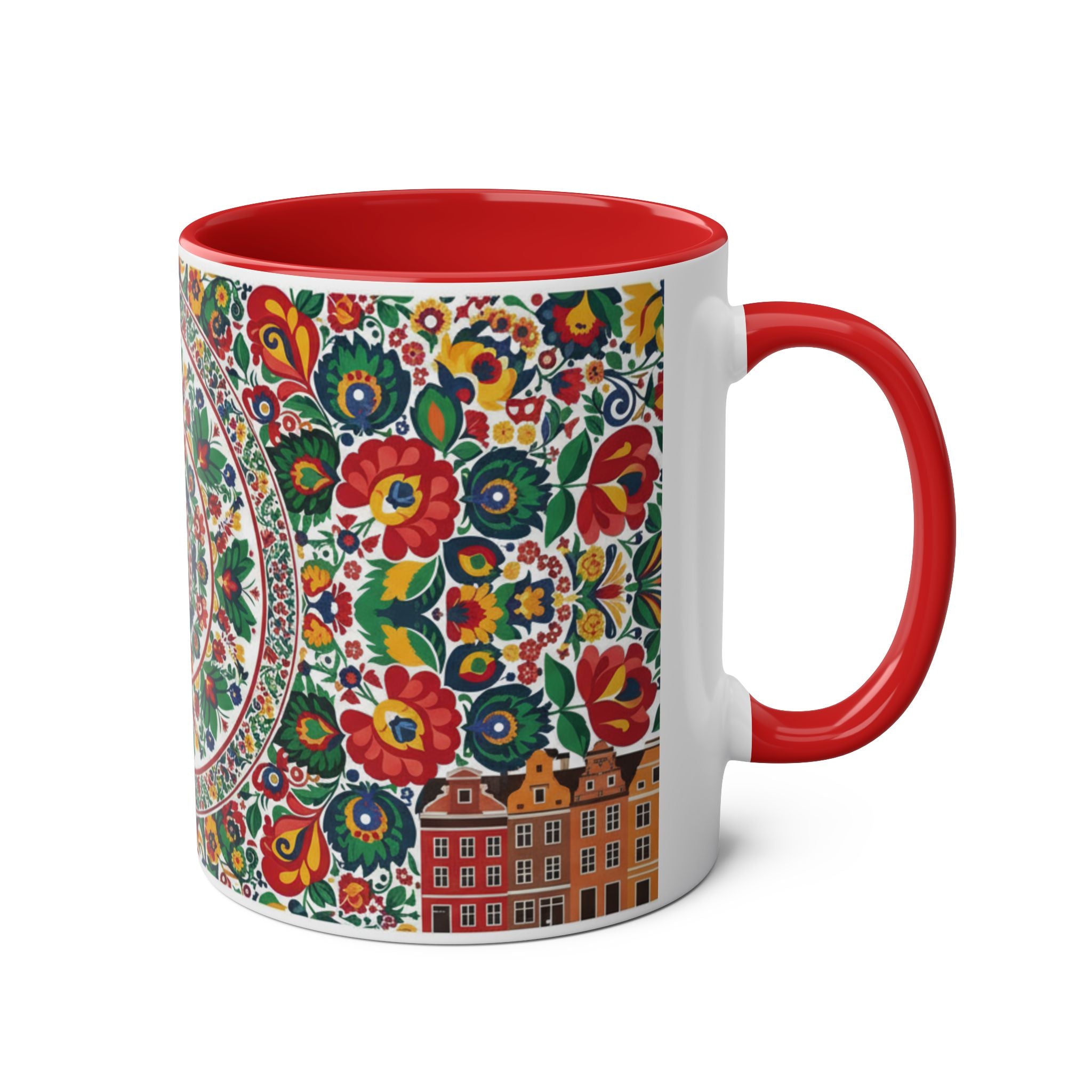 Floral Mandala Two-Tone Coffee Mug — Colorful Folk Art 11oz