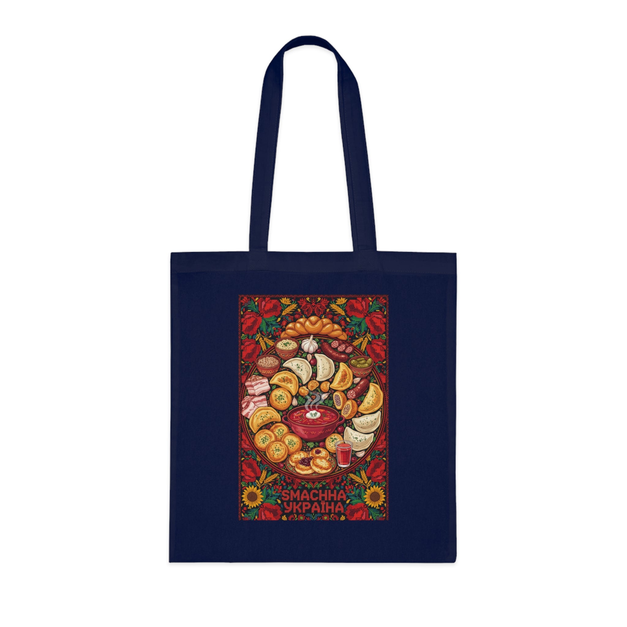 Ukrainian Harvest Cotton Tote — Traditional Pysanka & Sunflower Market Bag