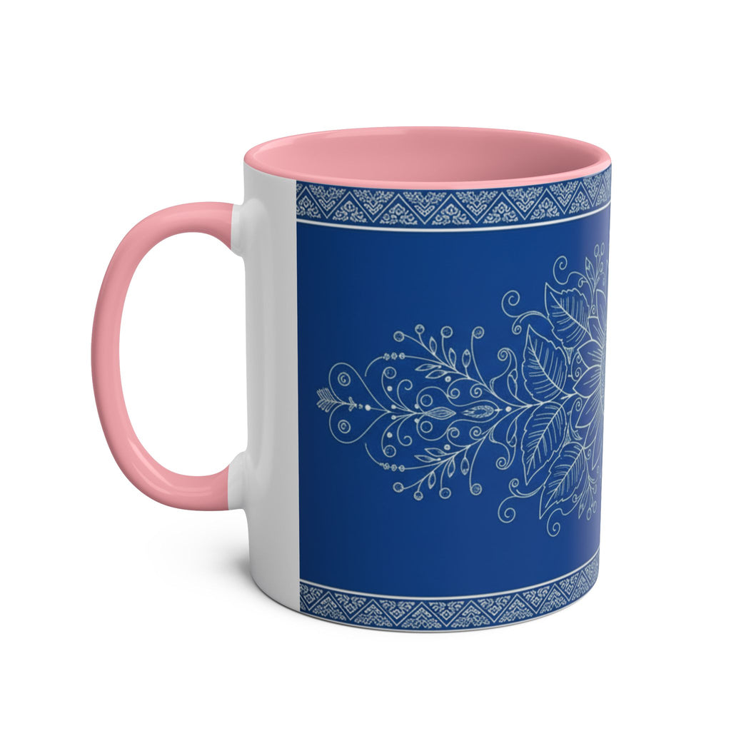Sunflower Mandala Two-Tone Coffee Mug — Blue & Yellow 11oz