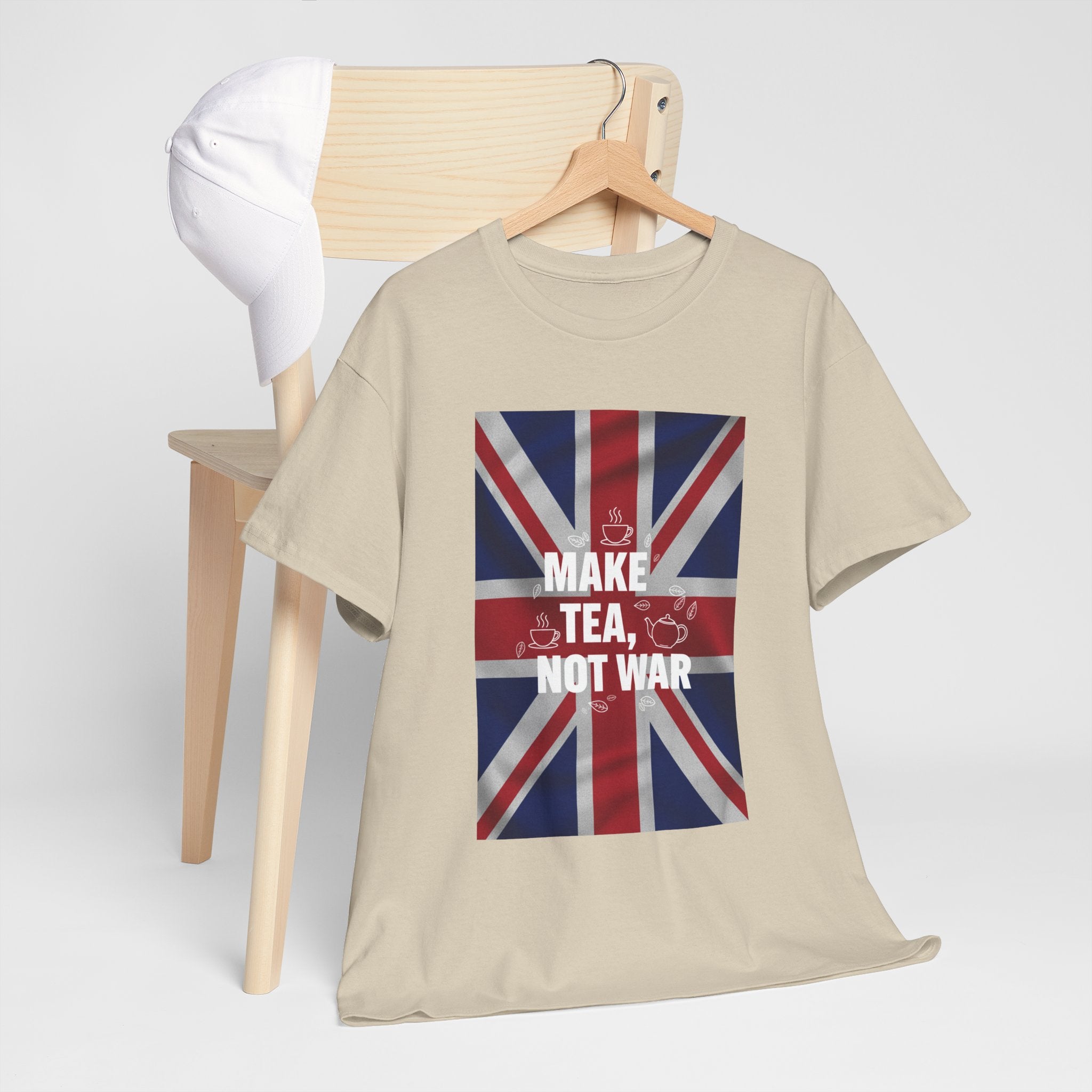 Make Tea, Not War T-Shirt — British Flag Peace Tea Tee