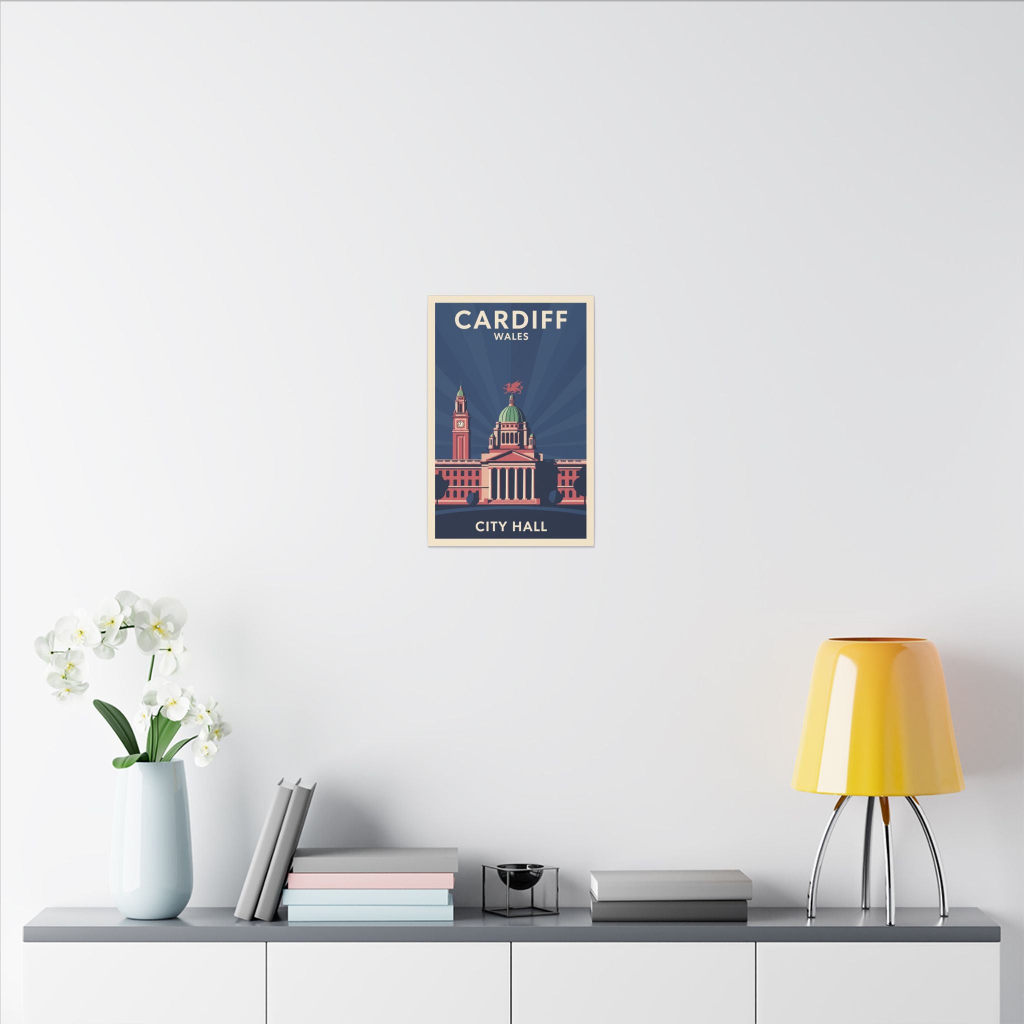 Cardiff City Hall Matte Canvas Wall Art — Vintage Wales Travel Poster