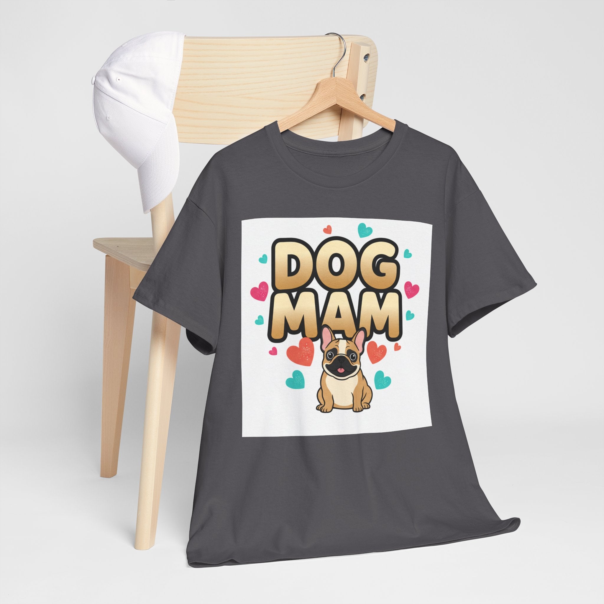 Dog Mom T-Shirt — Cute Pug Design with Hearts, Perfect Gift for Dog Lovers