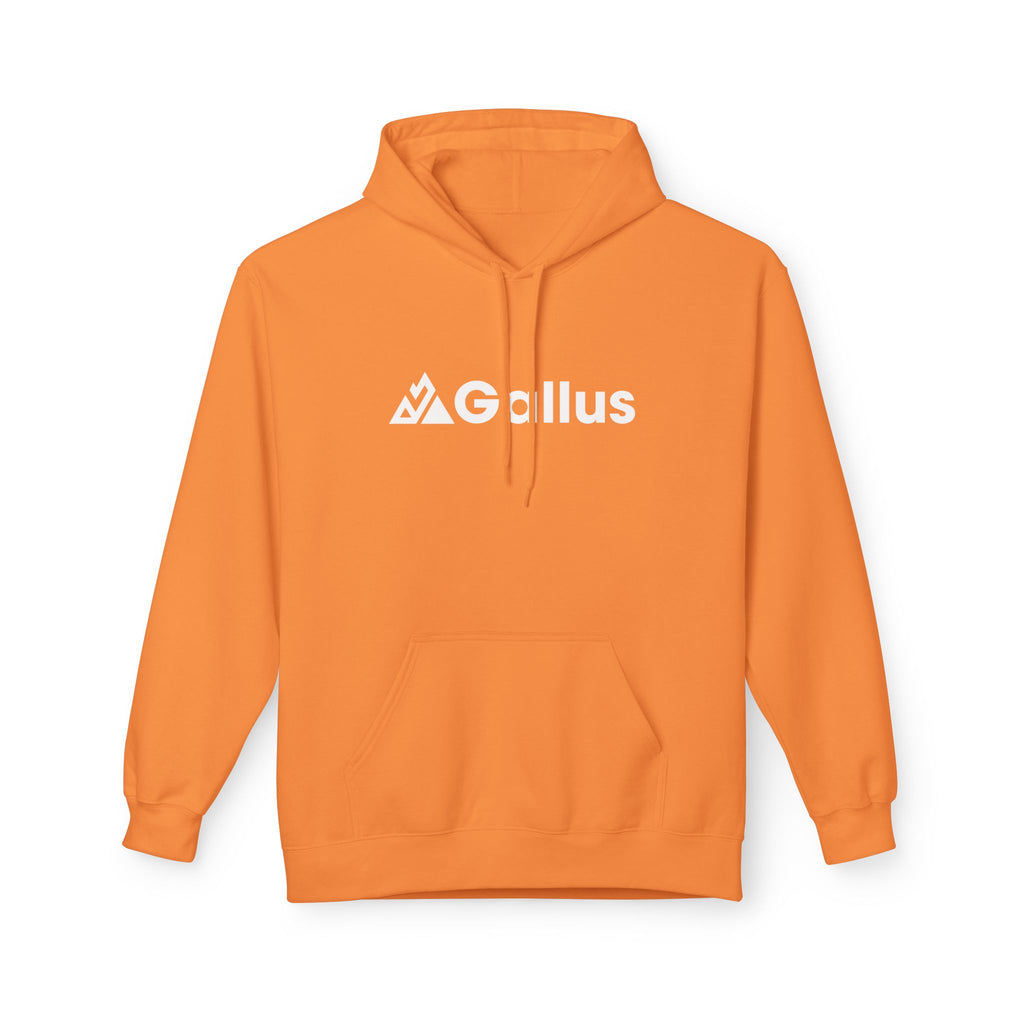 Gallus Mountain Logo Hoodie — Orange Scenic Back-Print Pullover