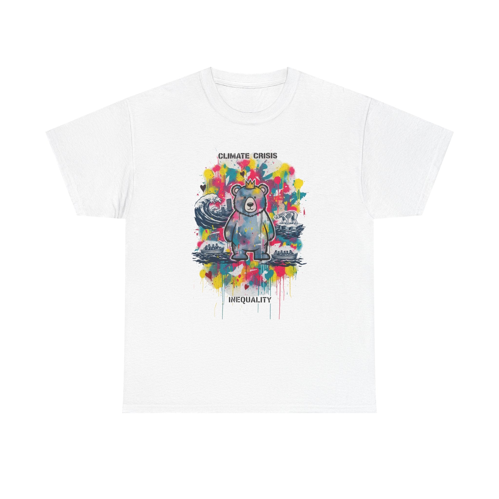 Graffiti Bear Tee — Colourful 'Climate Crisis' & 'Inequality' Graphic T-Shirt
