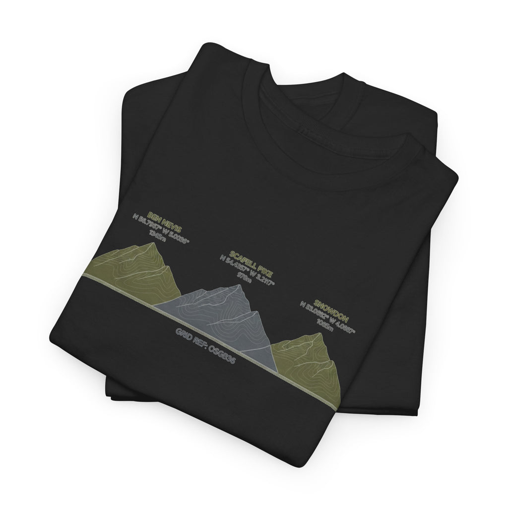 Three Peaks Challenge Graphic T-Shirt — Retro UK Mountain Hiking Tee