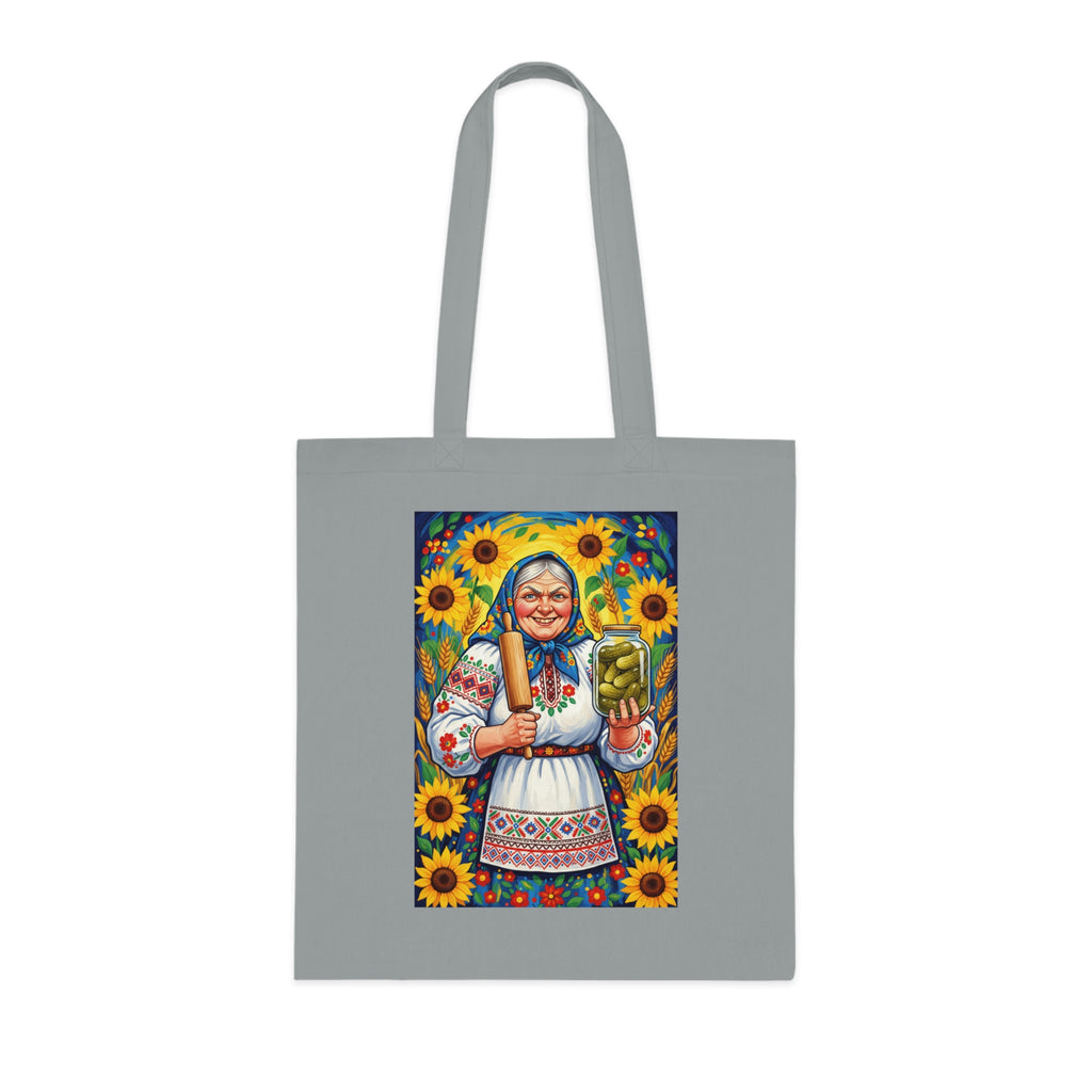 Sunflower Baba Tote - Ukrainian Folk Art Cotton Tote Bag