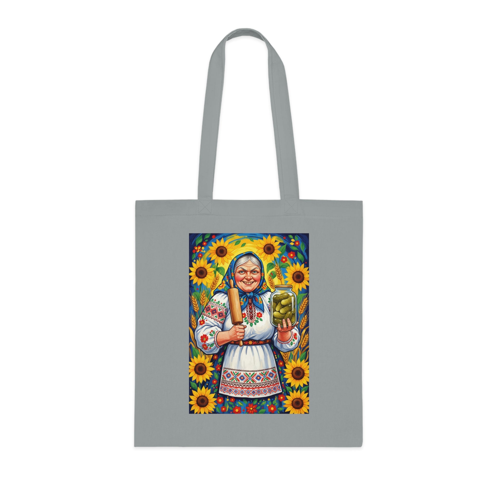 Sunflower Baba Tote - Ukrainian Folk Art Cotton Tote Bag