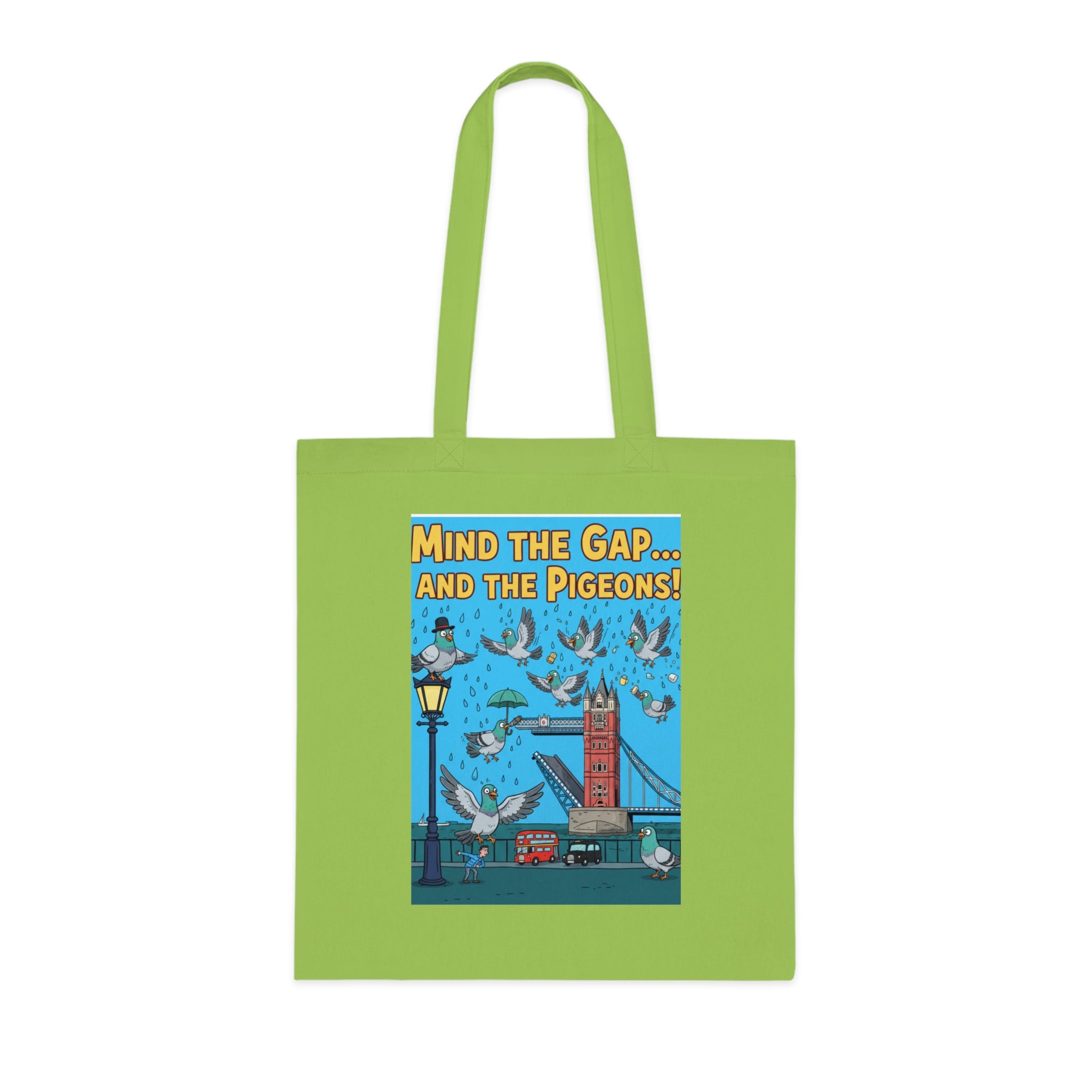 Vintage London Tote Bag — "Mind the Gap... and the Pigeons!" Illustrated Cotton Tote