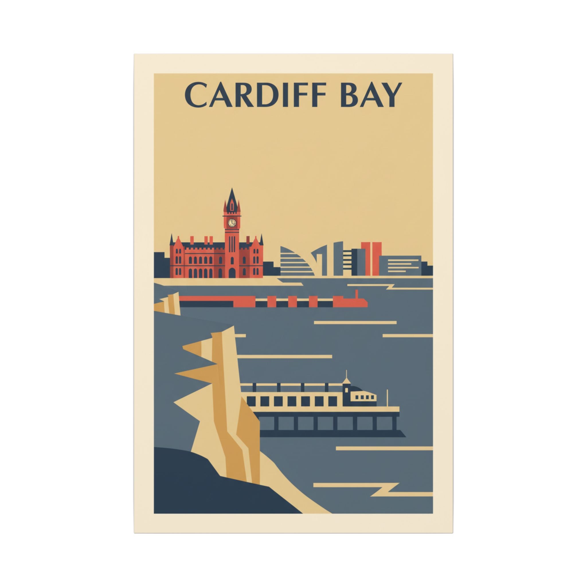 Cardiff Bay view from Penarth Retro Travel Poster Canvas