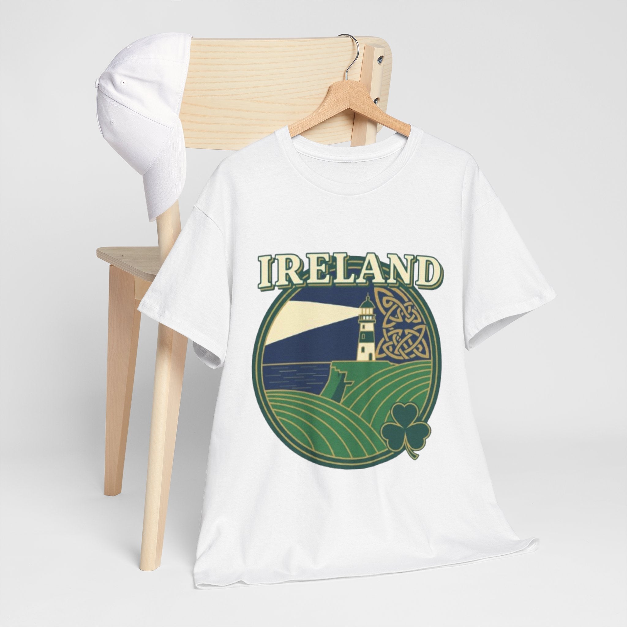Ireland Scenic Tee — Celtic Lighthouse & Shamrock Graphic T-Shirt