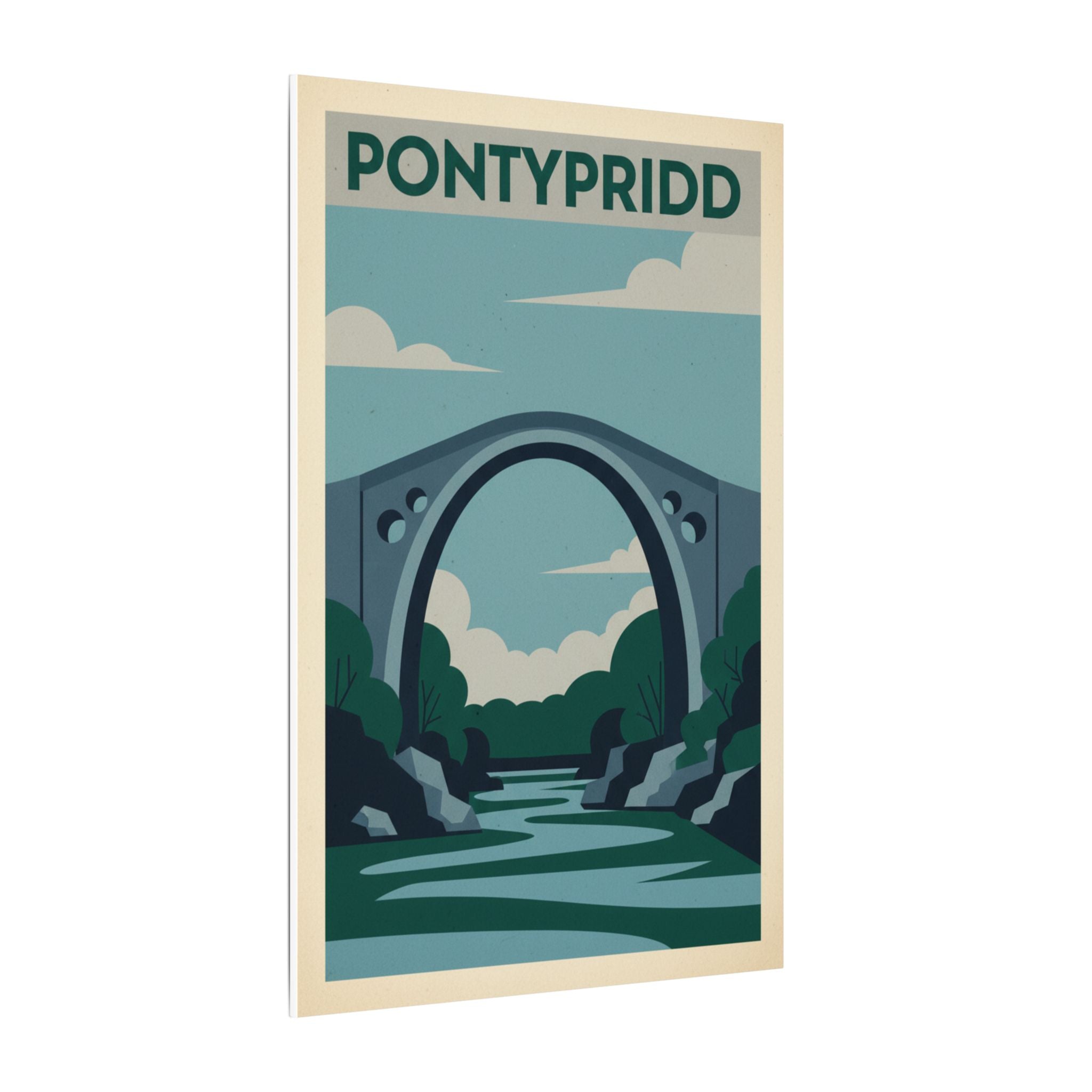 Pontypridd Bridge Matte Canvas Wall Art Vintage Travel Poster Print