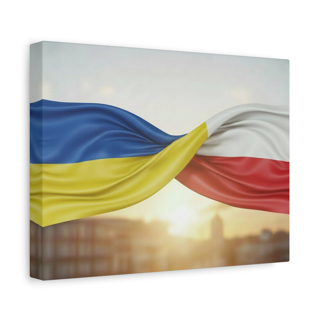 Ukrainian and Polish Flags Intertwined (Matte Stretched)