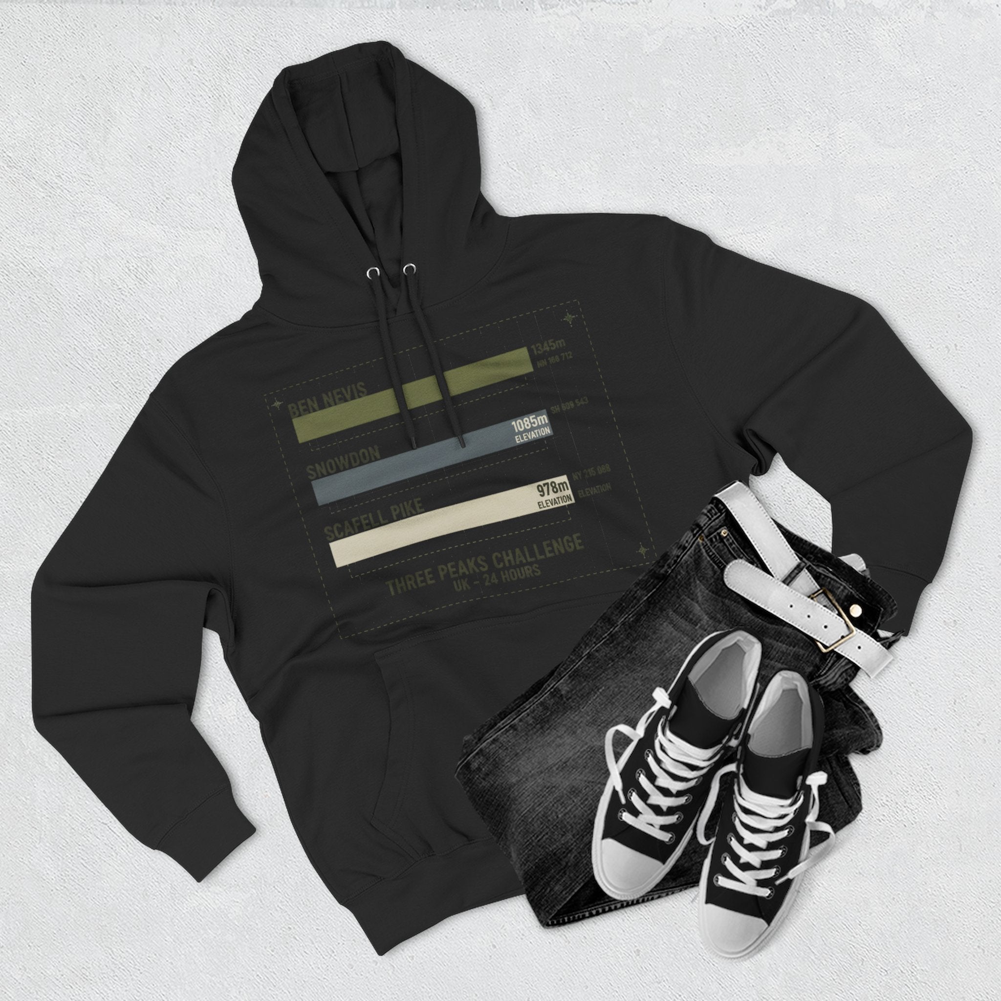 Three Peaks Challenge Hoodie — Retro Ben Nevis, Scafell Pike & Snowdon Pullover