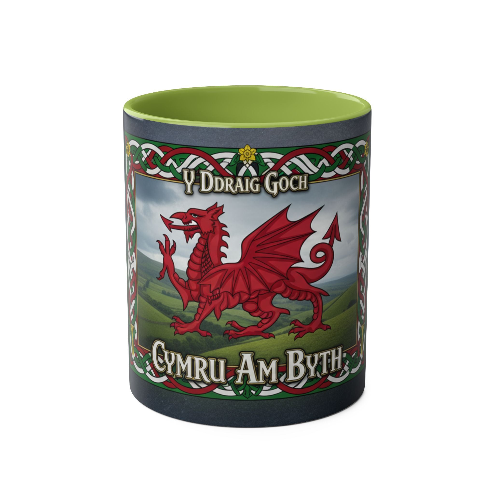 Welsh Dragon Coffee Mug — "Cymru Am Byth" Two-Tone 11oz