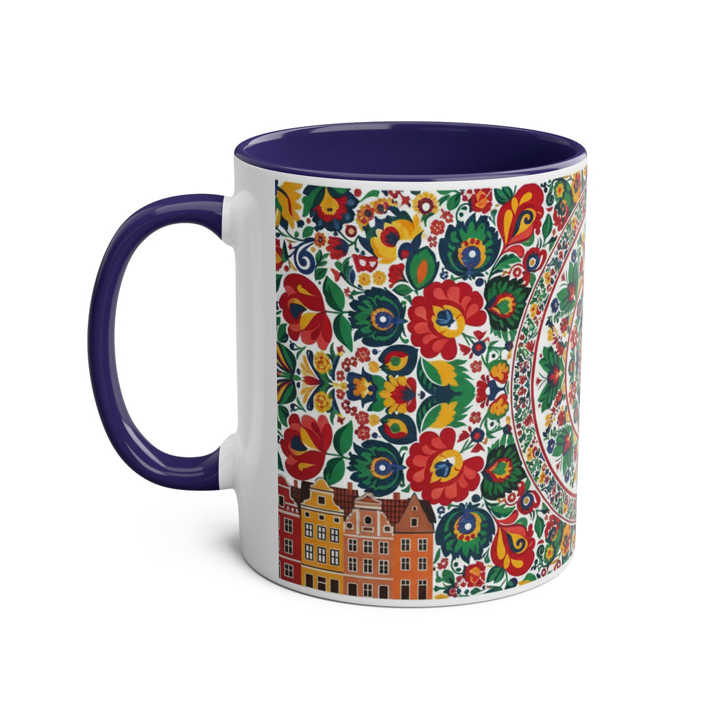 Floral Mandala Two-Tone Coffee Mug — Colorful Folk Art 11oz