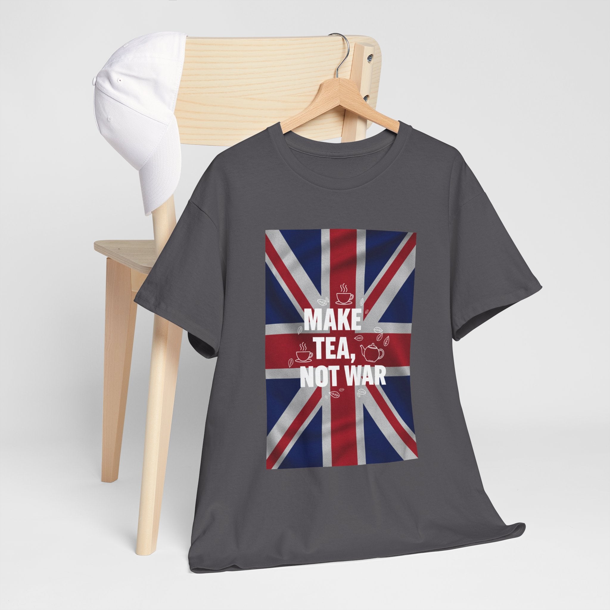 Make Tea, Not War T-Shirt — British Flag Peace Tea Tee