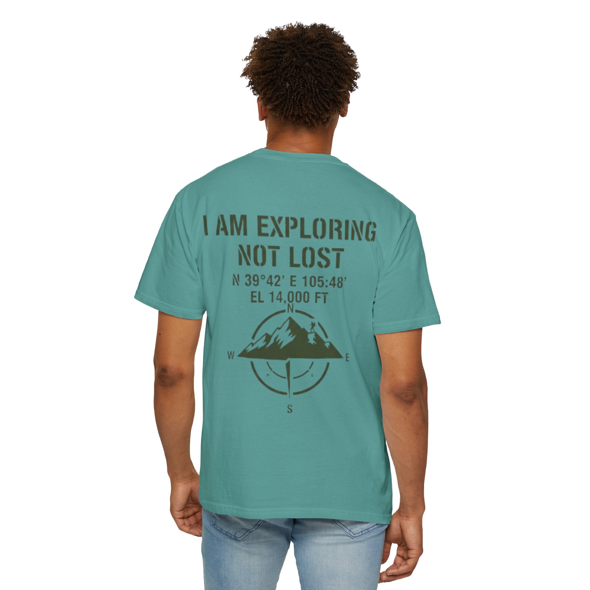Adventure T-Shirt — "I Am Exploring Not Lost" Mountain Compass Graphic
