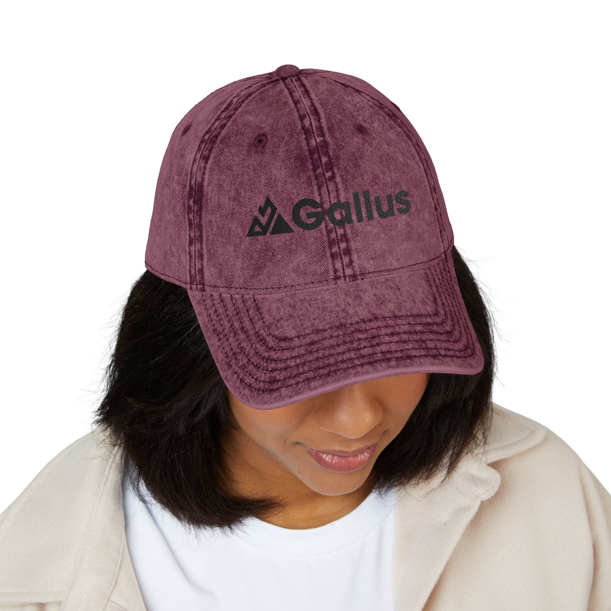 Vintage Embroidered Cap – Distressed Gray ‘GALLUS’ Patch Hat