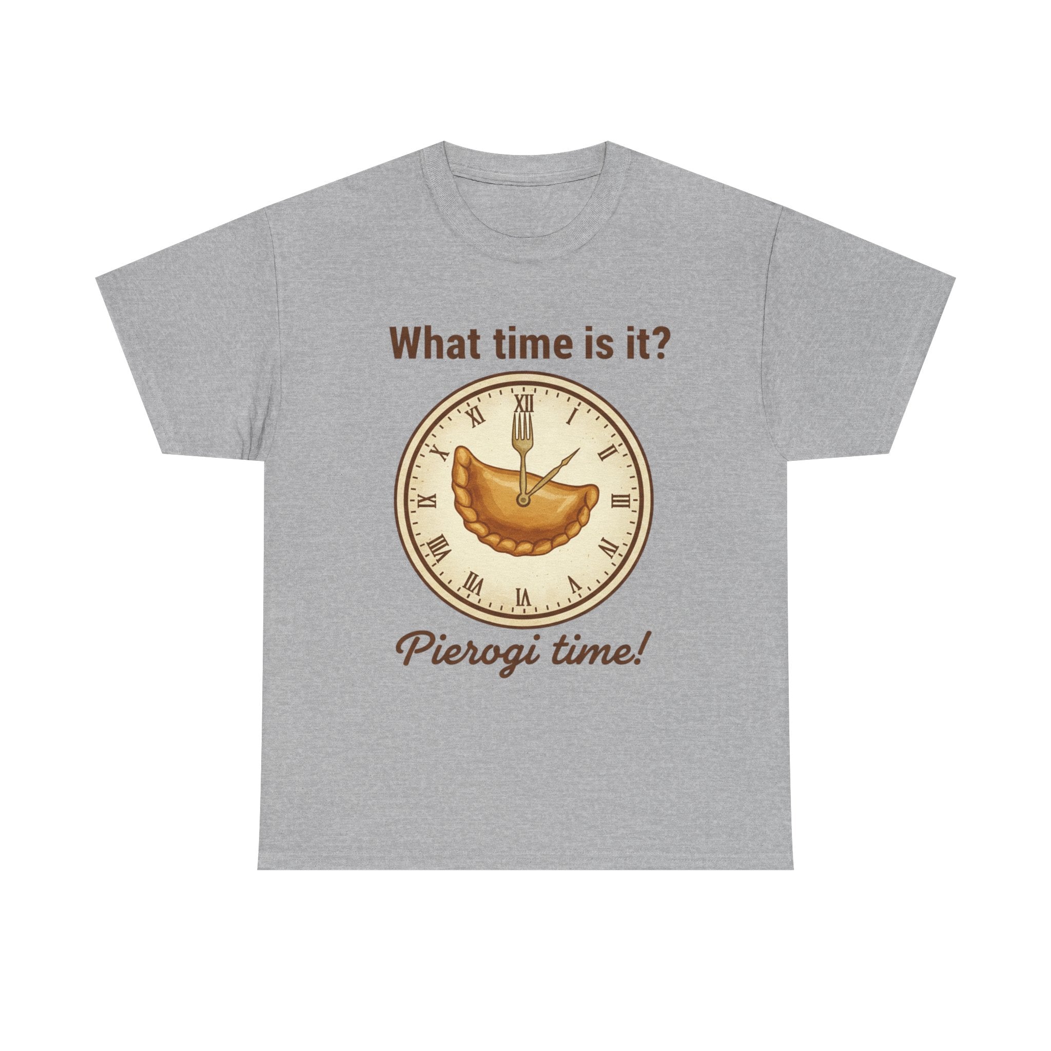 Pierogi Time T‑Shirt — "What time is it? Pierogi time!" Vintage Clock Food Tee