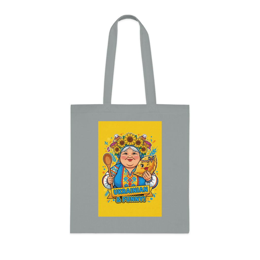 Ukrainian Grandma Illustration Cotton Tote — Folk Art Market Bag