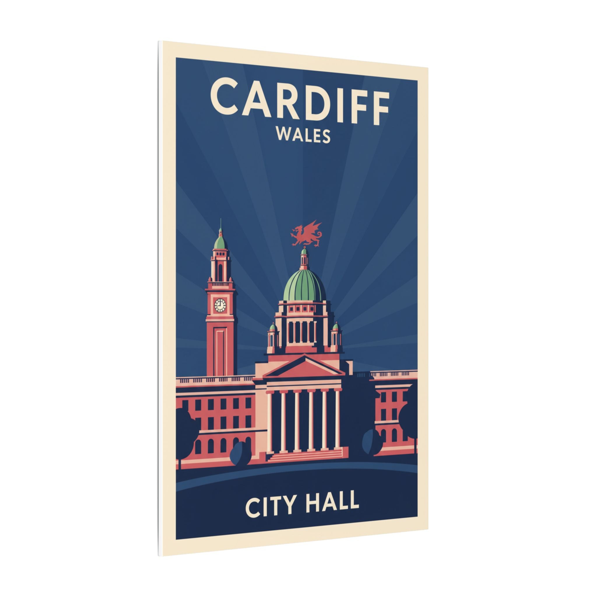 Cardiff City Hall Matte Canvas Wall Art — Vintage Wales Travel Poster