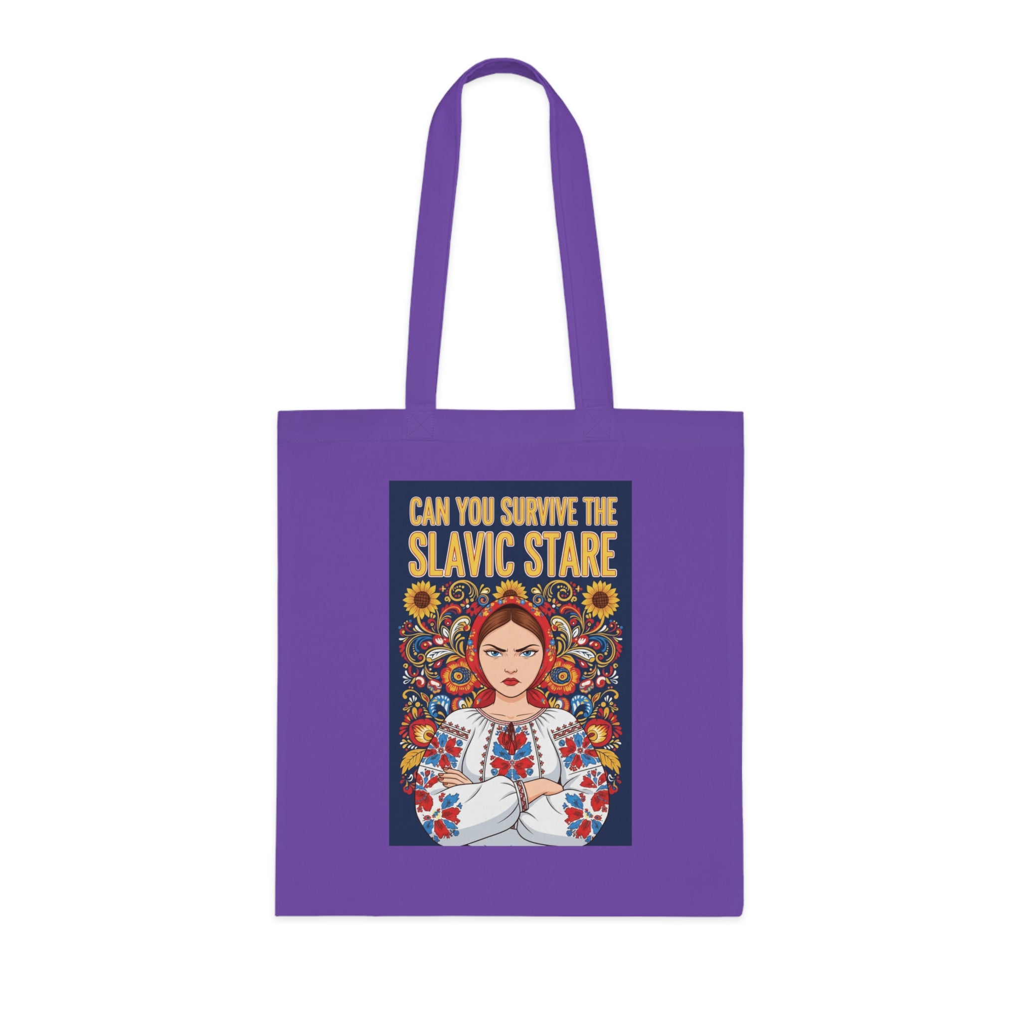 Slavic Stare Cotton Tote — Feminine Folk Art Reusable Bag ("Can You Survive the Slavic Stare")