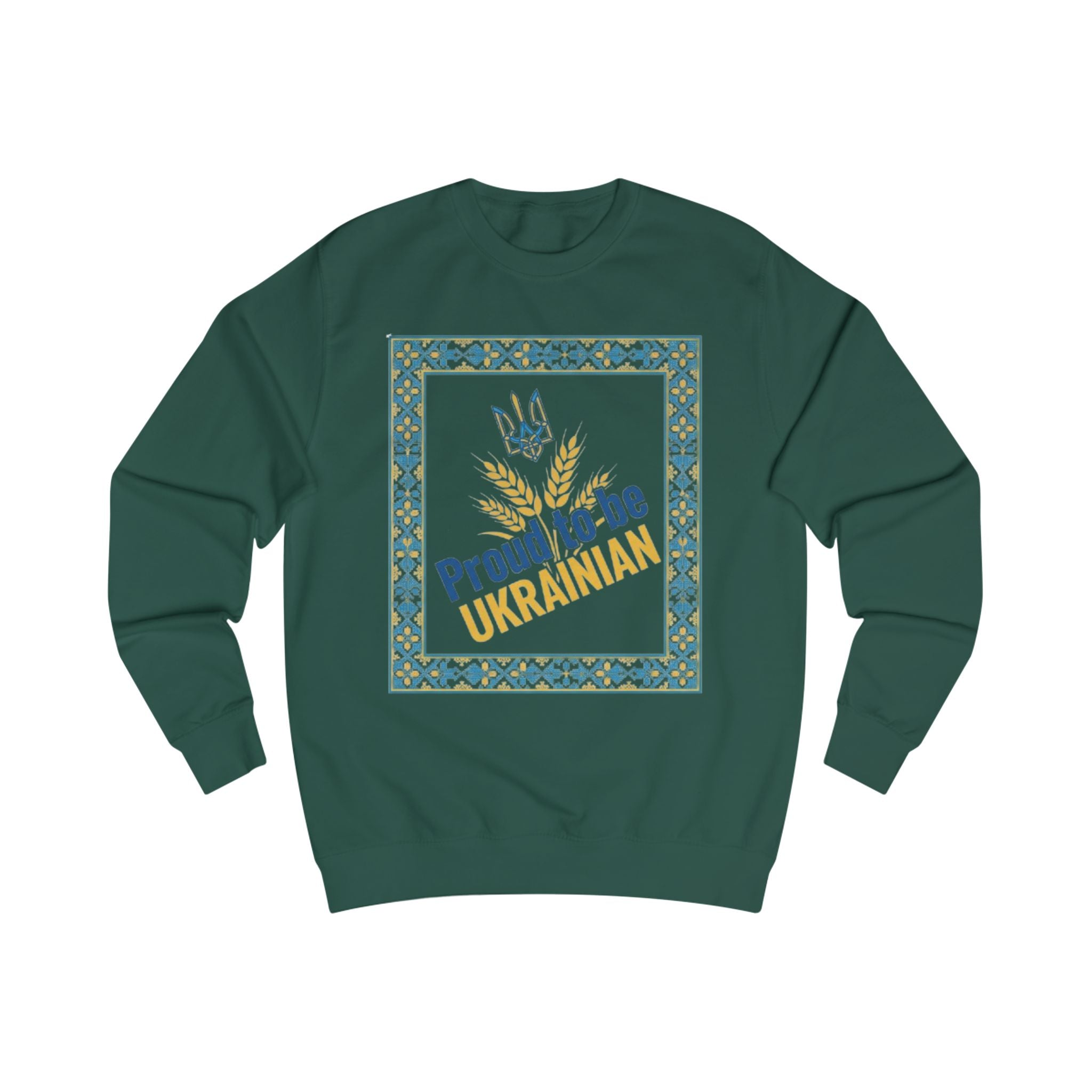 Proud to Be Ukrainian Sweatshirt — Ukrainian Pride Crewneck with Trident & Wheat Design