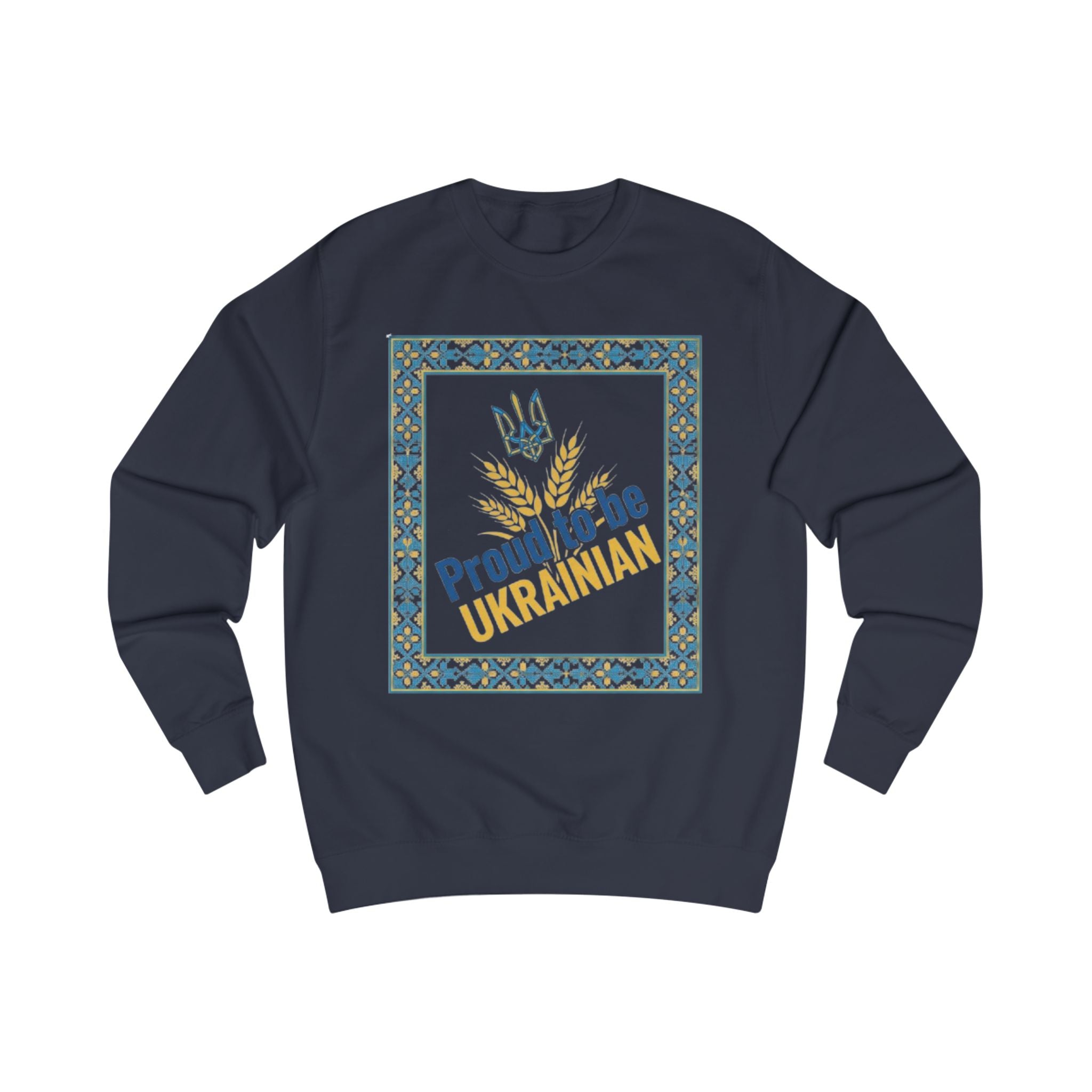 Proud to Be Ukrainian Sweatshirt — Ukrainian Pride Crewneck with Trident & Wheat Design