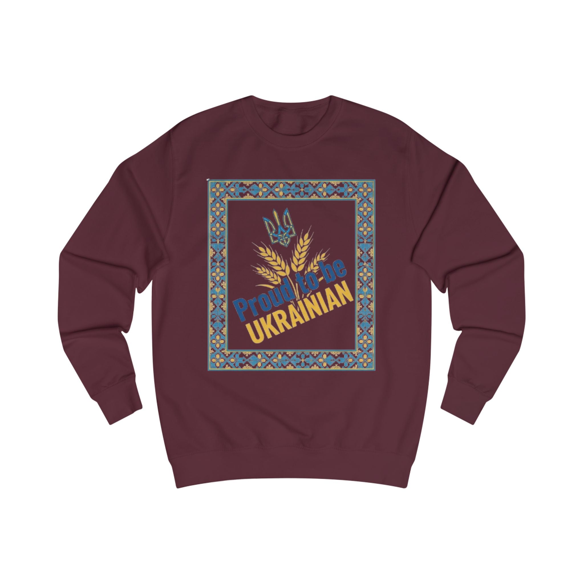 Proud to Be Ukrainian Sweatshirt — Ukrainian Pride Crewneck with Trident & Wheat Design
