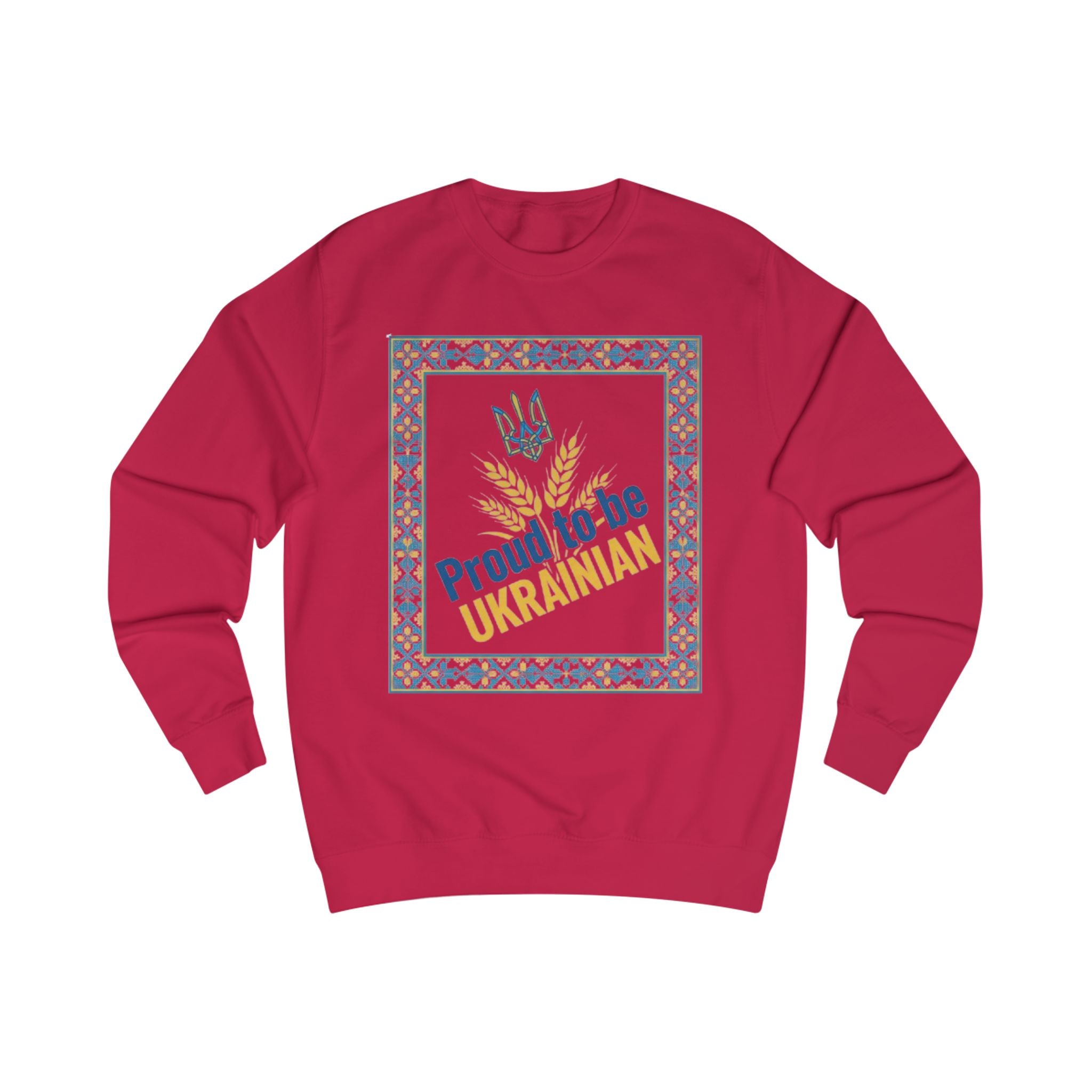 Proud to Be Ukrainian Sweatshirt — Ukrainian Pride Crewneck with Trident & Wheat Design