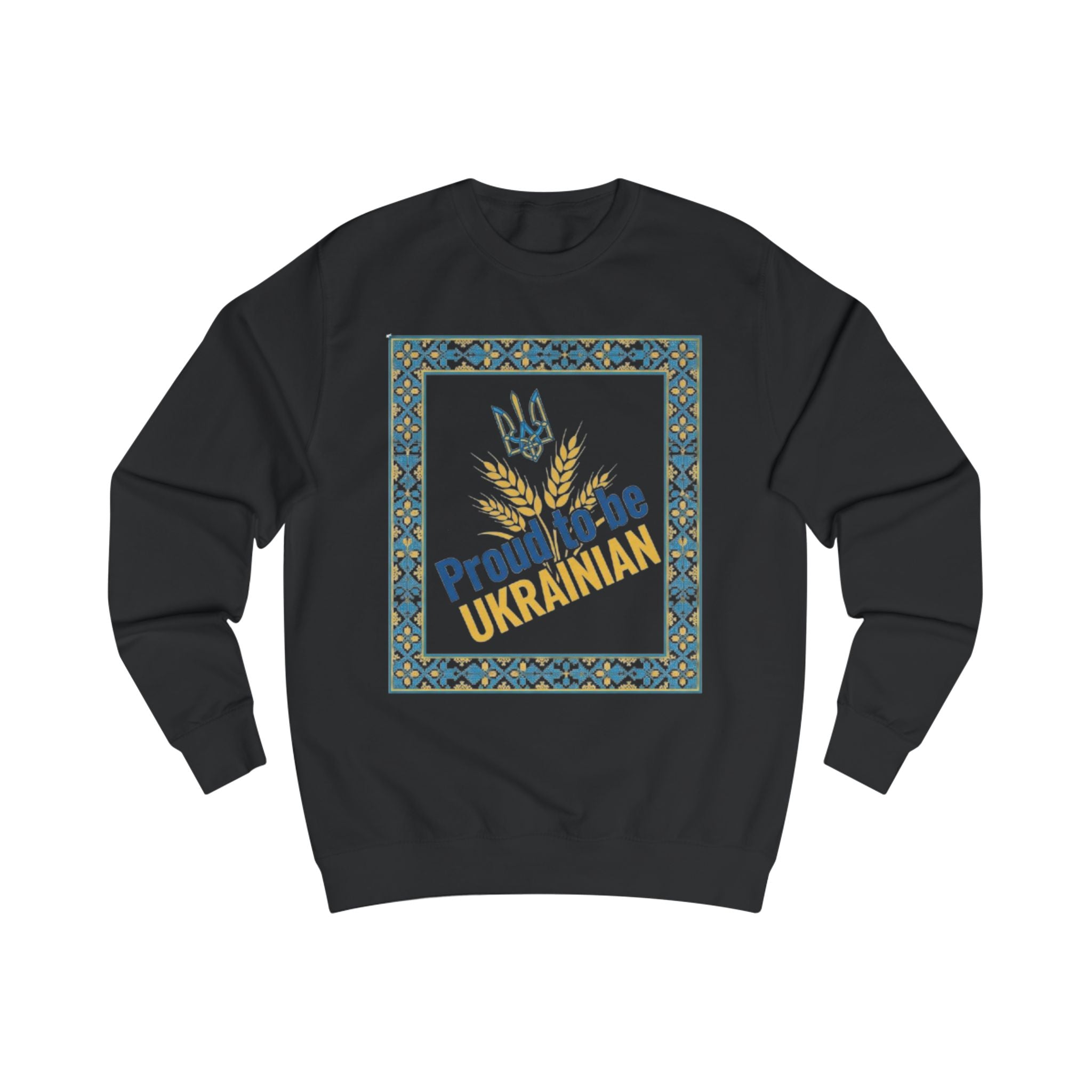 Proud to Be Ukrainian Sweatshirt — Ukrainian Pride Crewneck with Trident & Wheat Design