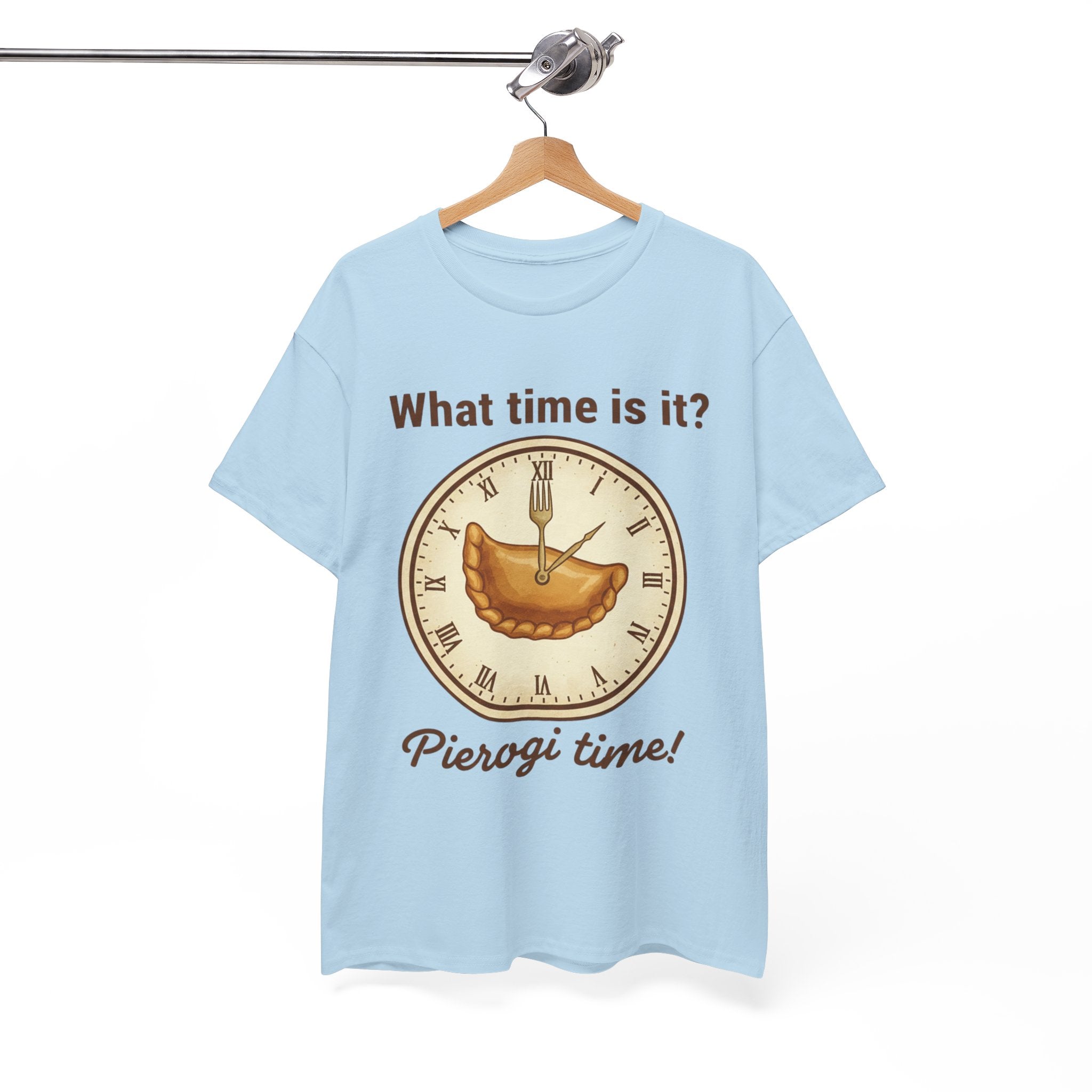 Pierogi Time T‑Shirt — "What time is it? Pierogi time!" Vintage Clock Food Tee