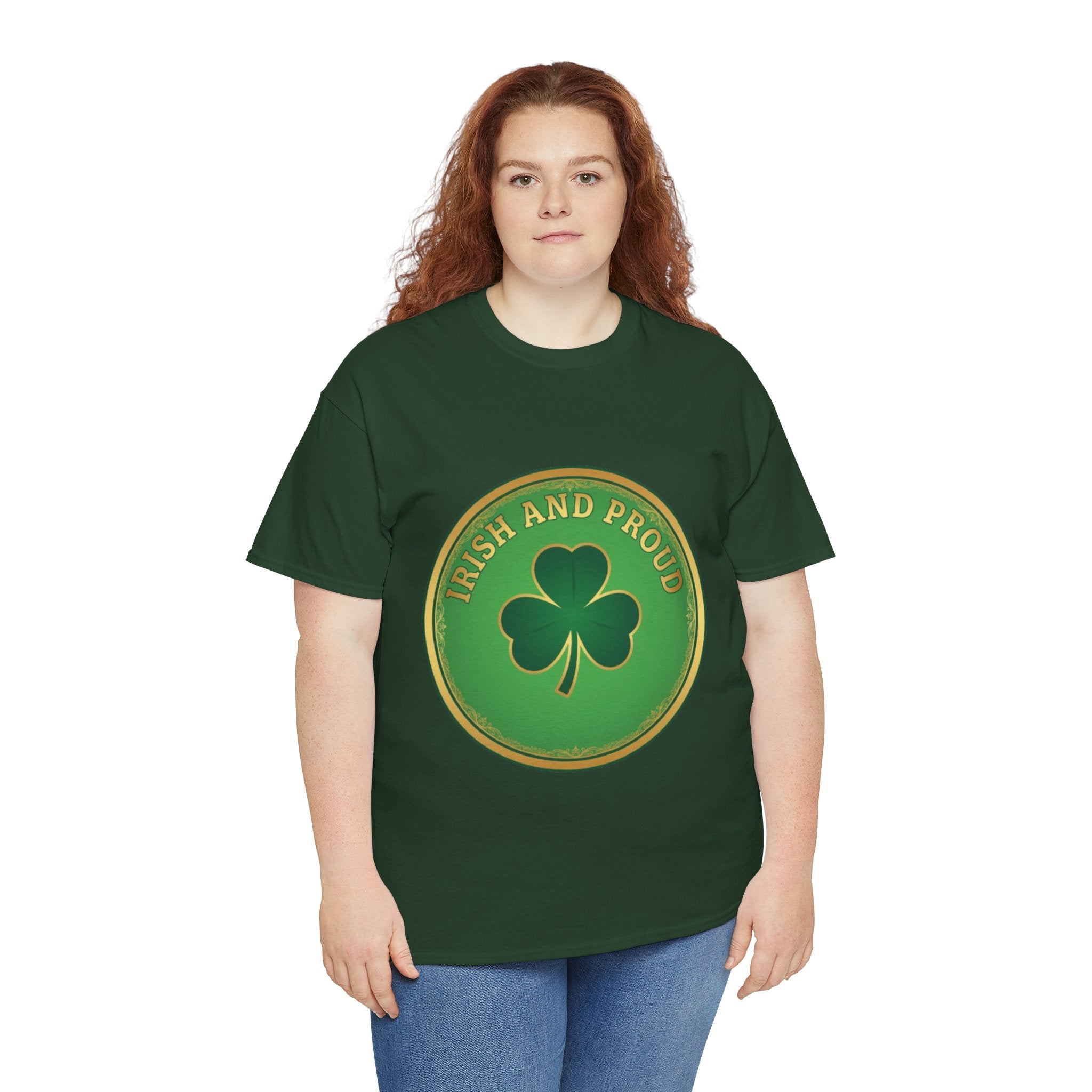 Irish and Proud T-Shirt — Green Shamrock Emblem Tee for St. Patrick's Day