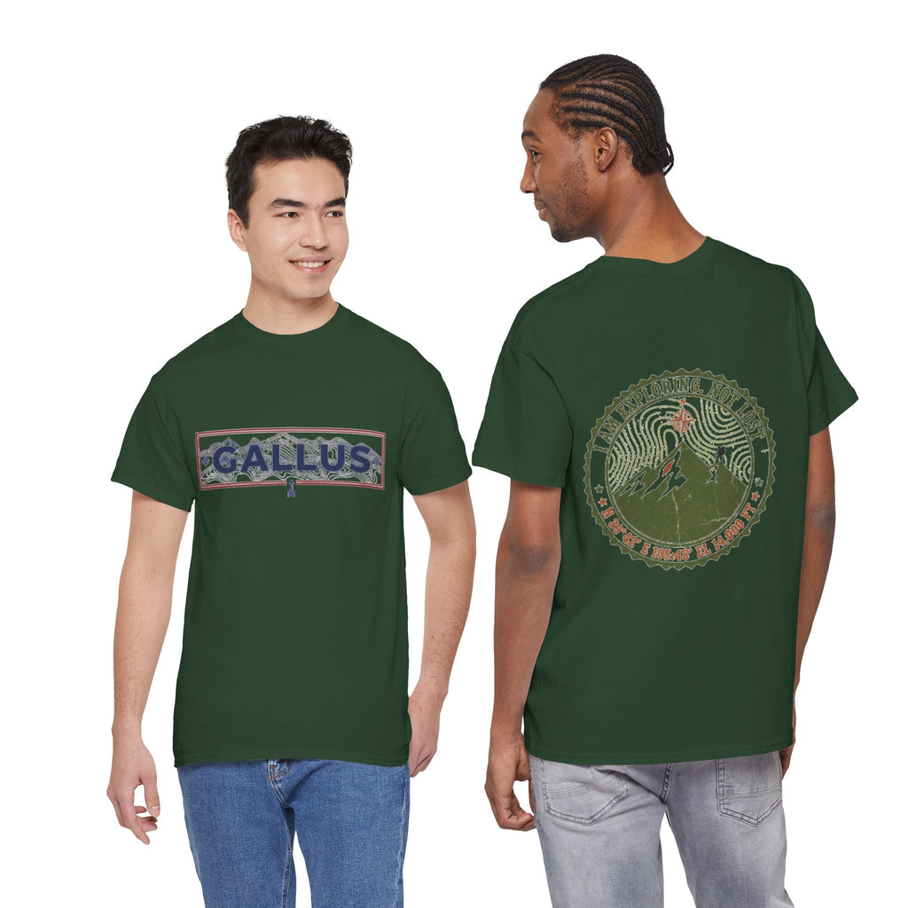Adventure Logo Tee — "GALLUS" Mountain Badge Shirt (Exploring Not Lost)