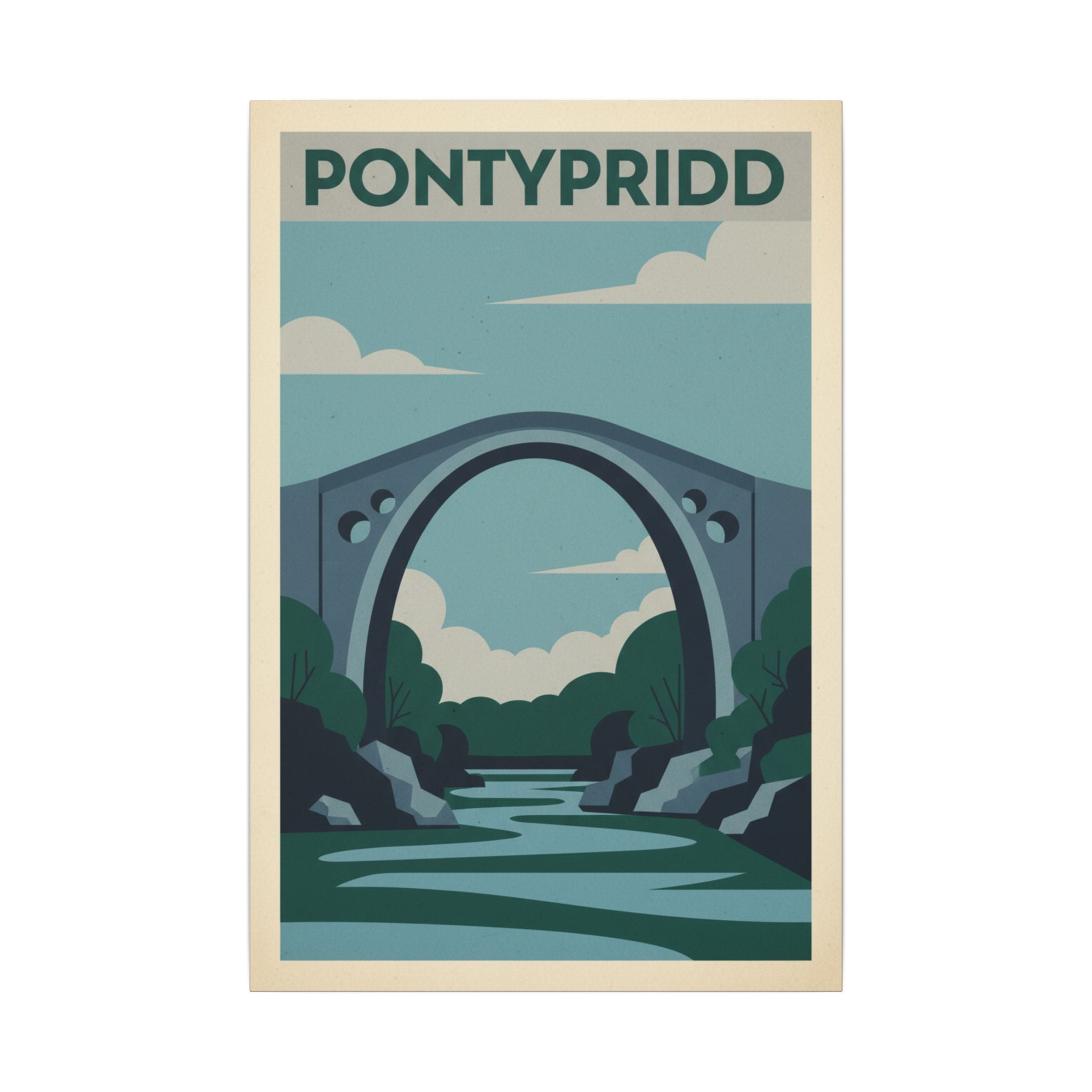 Pontypridd Bridge Matte Canvas Wall Art Vintage Travel Poster Print