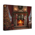 Christmas Fireplace Canvas Wall Art — 'Merry Christmas' Holiday Mantel Scene