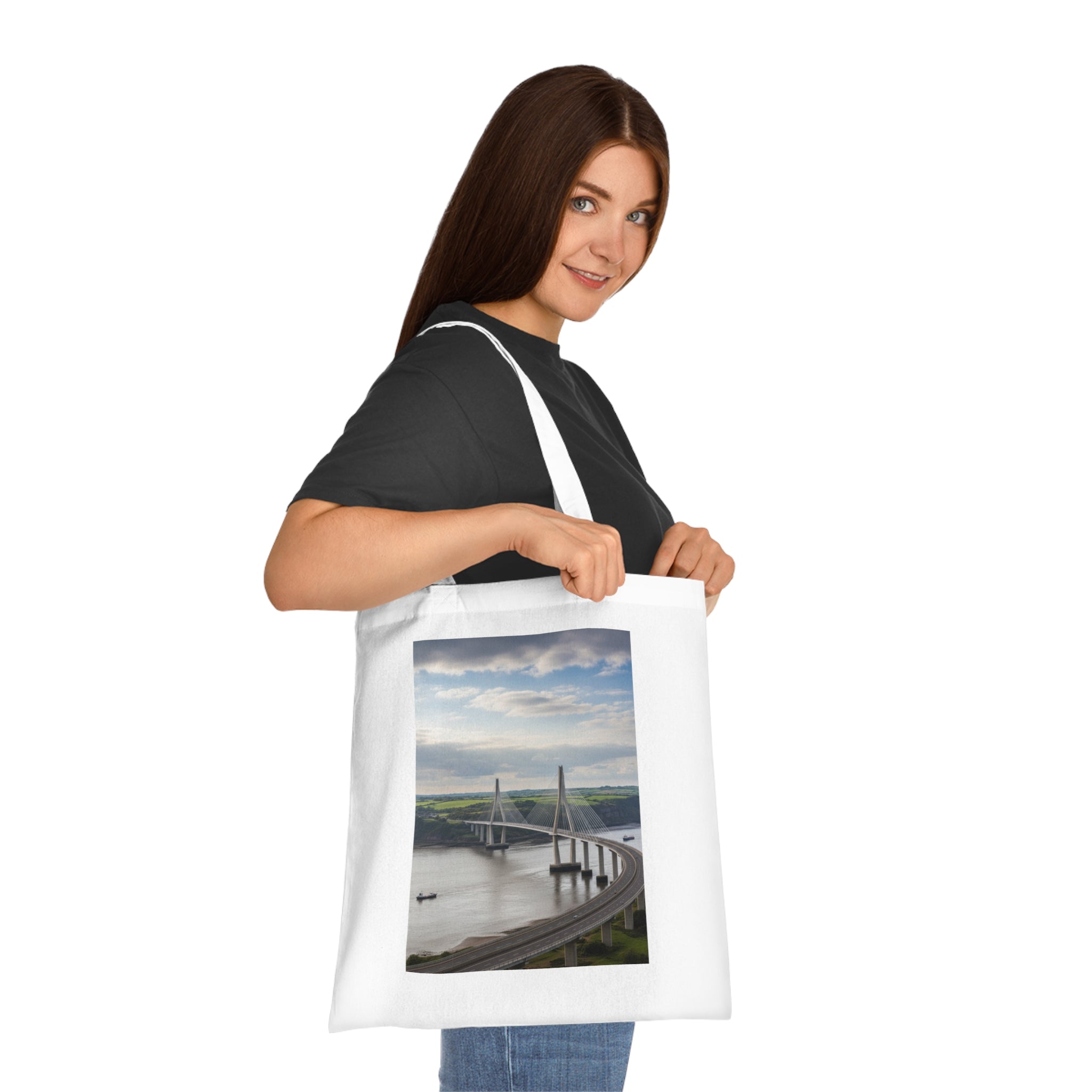 Scenic Bridge Photo Cotton Tote — Coastal Highway Bridge Photography Tote Bag