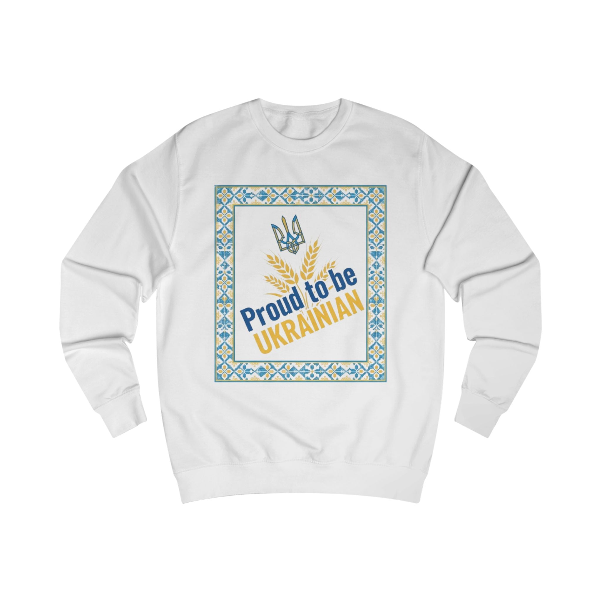 Proud to Be Ukrainian Sweatshirt — Ukrainian Pride Crewneck with Trident & Wheat Design