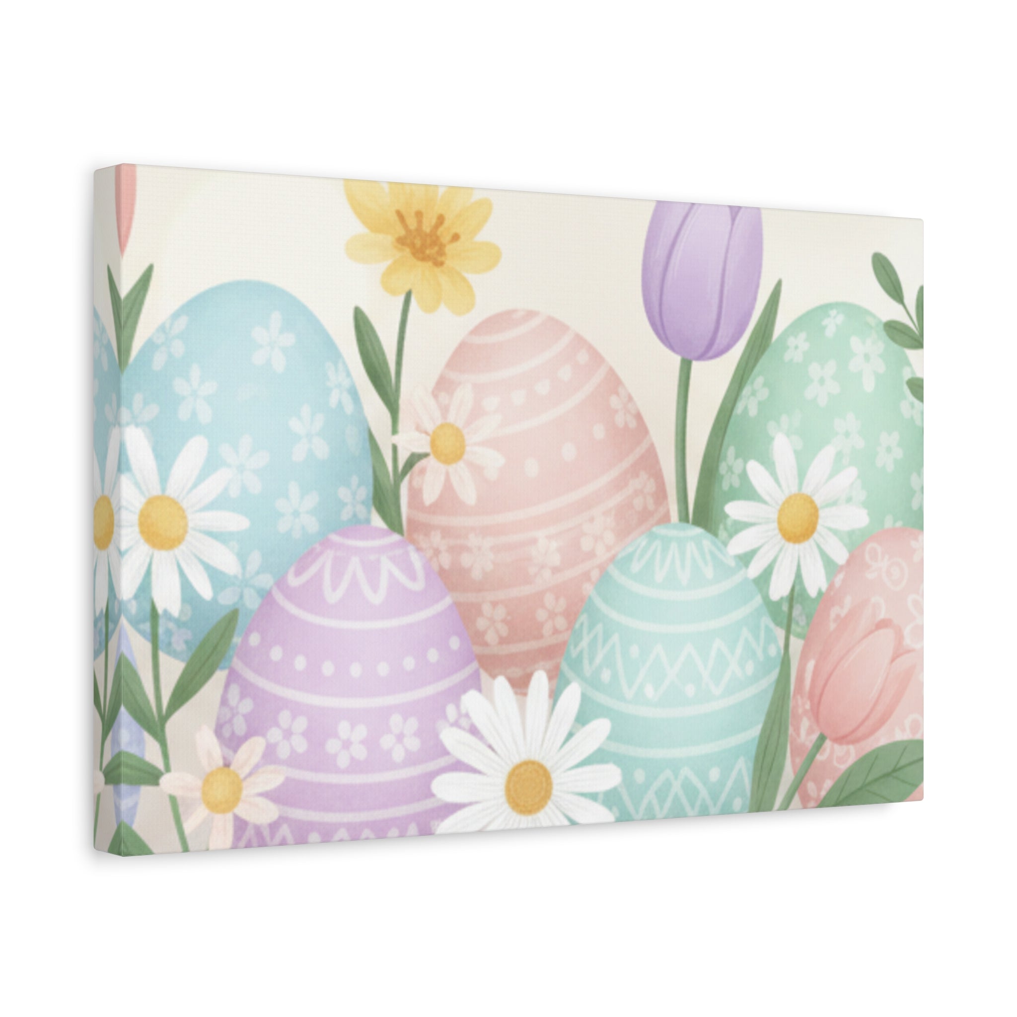 Easter Pastel Eggs Canvas Art – Floral Spring Matte Stretched Wall Decor
