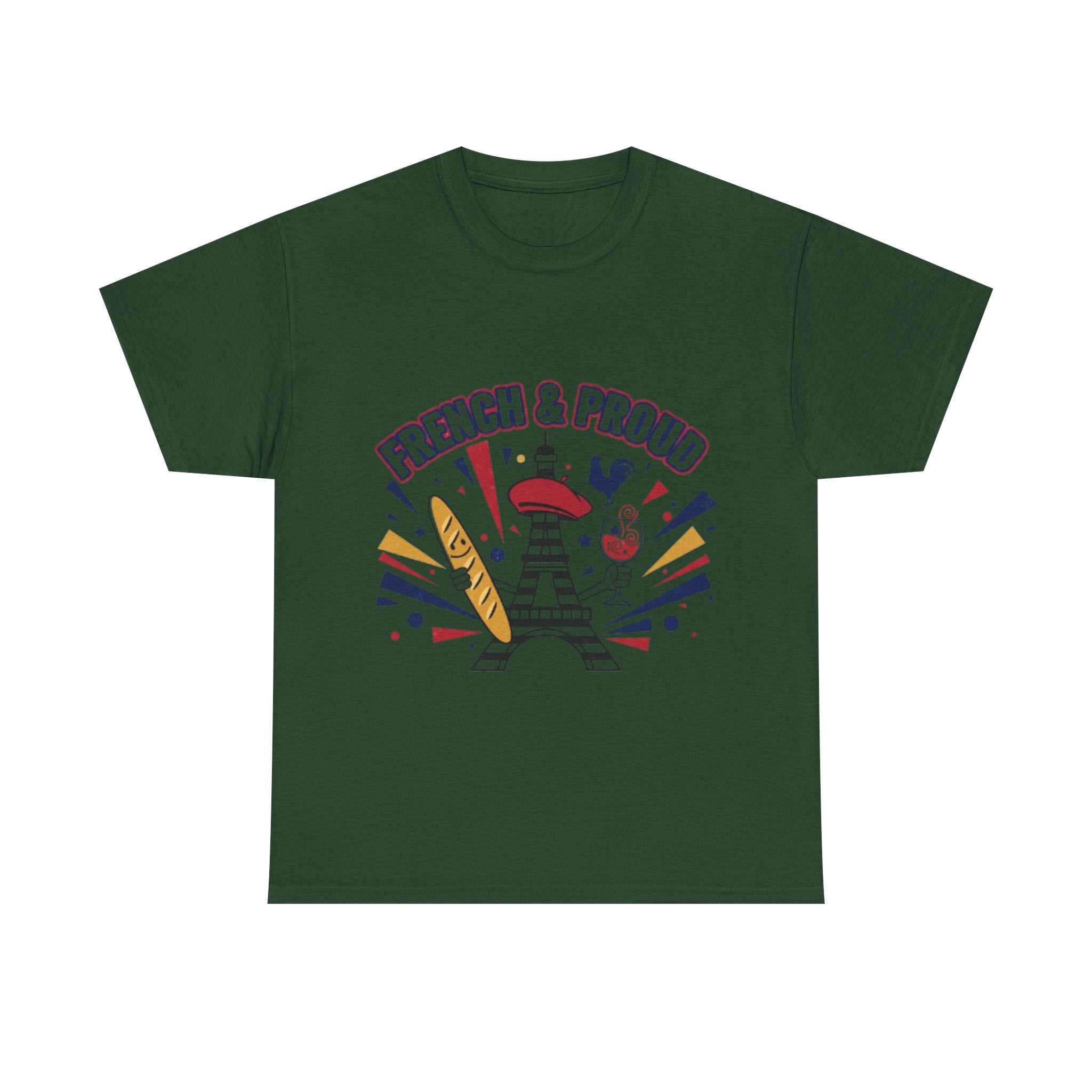 French & Proud T-Shirt — Eiffel Tower, Baguette & Wine Graphic Tee