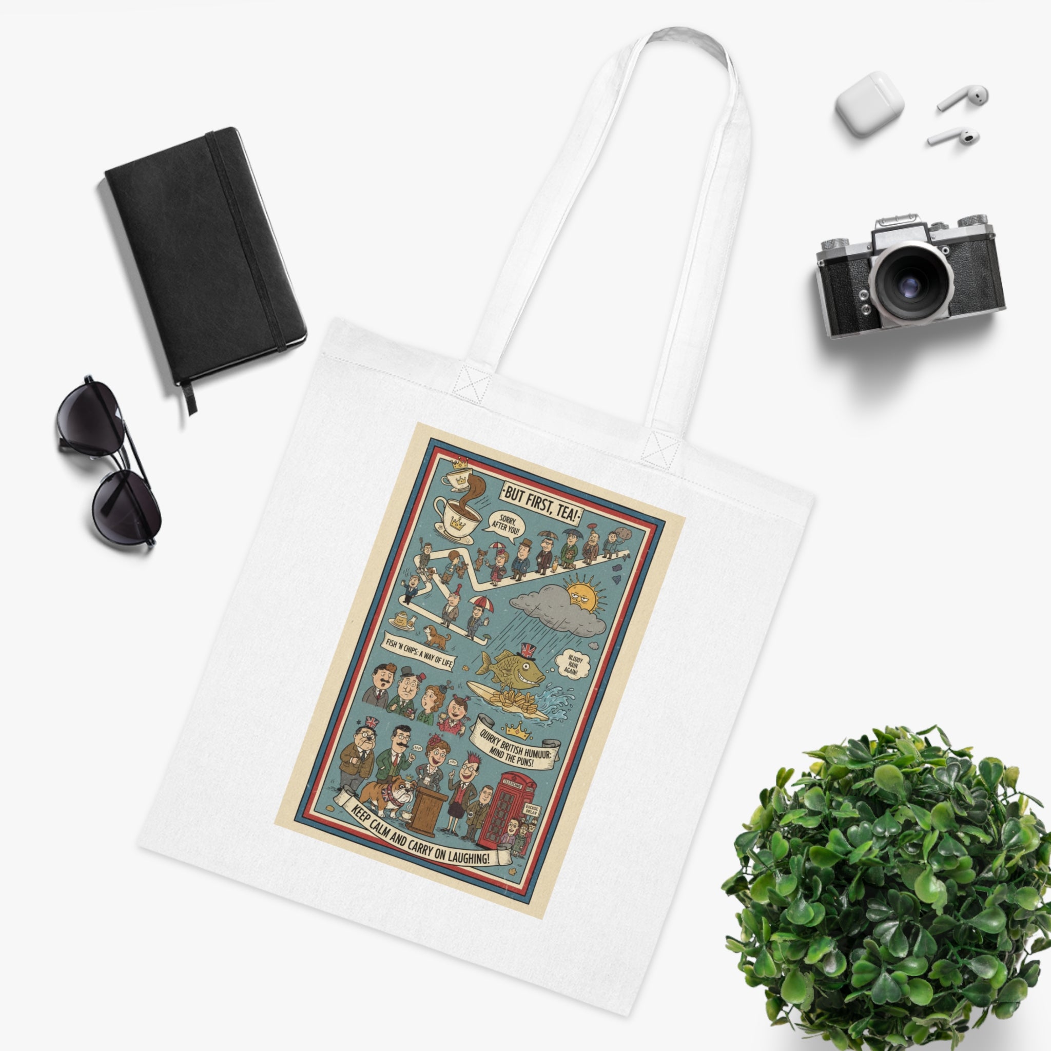 Vintage Tea Lovers Cotton Tote — Illustrated 'Tea Time' Guide Gift Bag