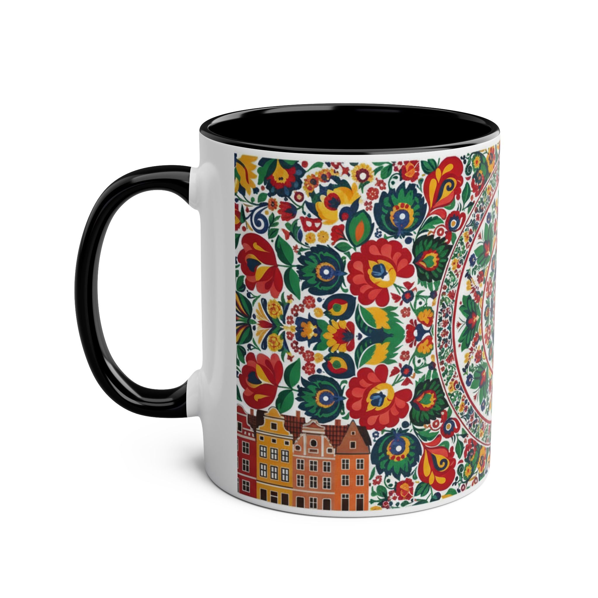 Floral Mandala Two-Tone Coffee Mug — Colorful Folk Art 11oz