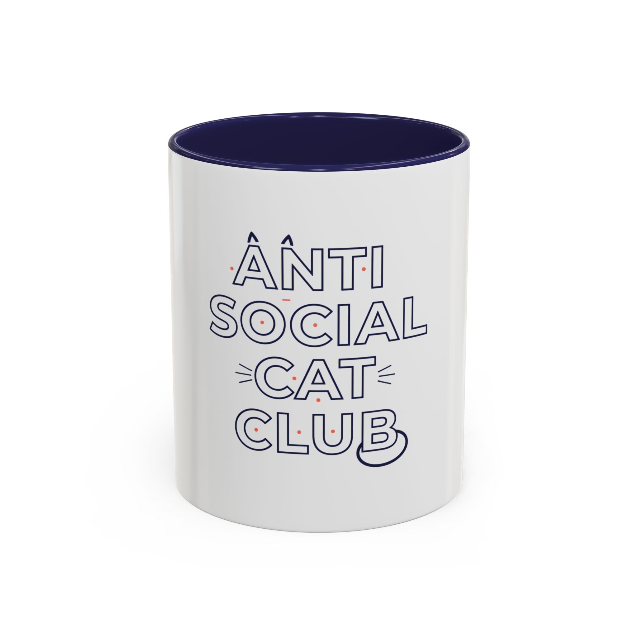 Anti Social Cat Club Accent Coffee Mug – Funny Cat Lover 11/15oz Ceramic Mug